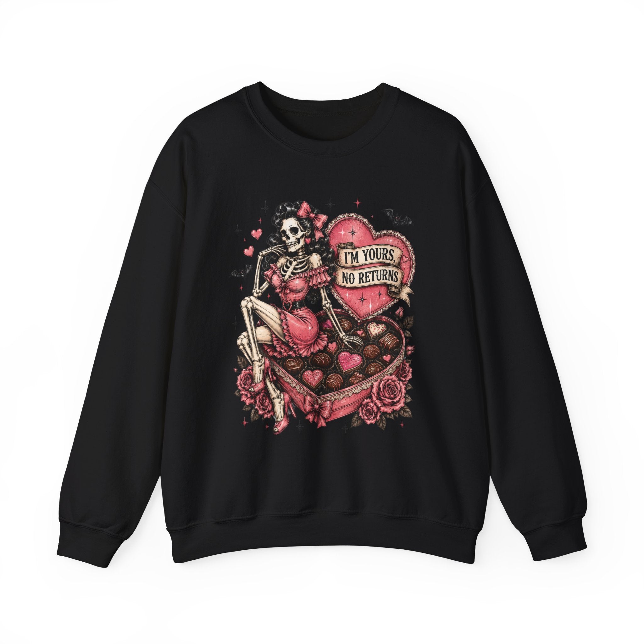 Valentine Skull Heart Crewneck Sweatshirt — "I'm Yours No Returns" Gothic Love Pullover - Boo Crew Boutique