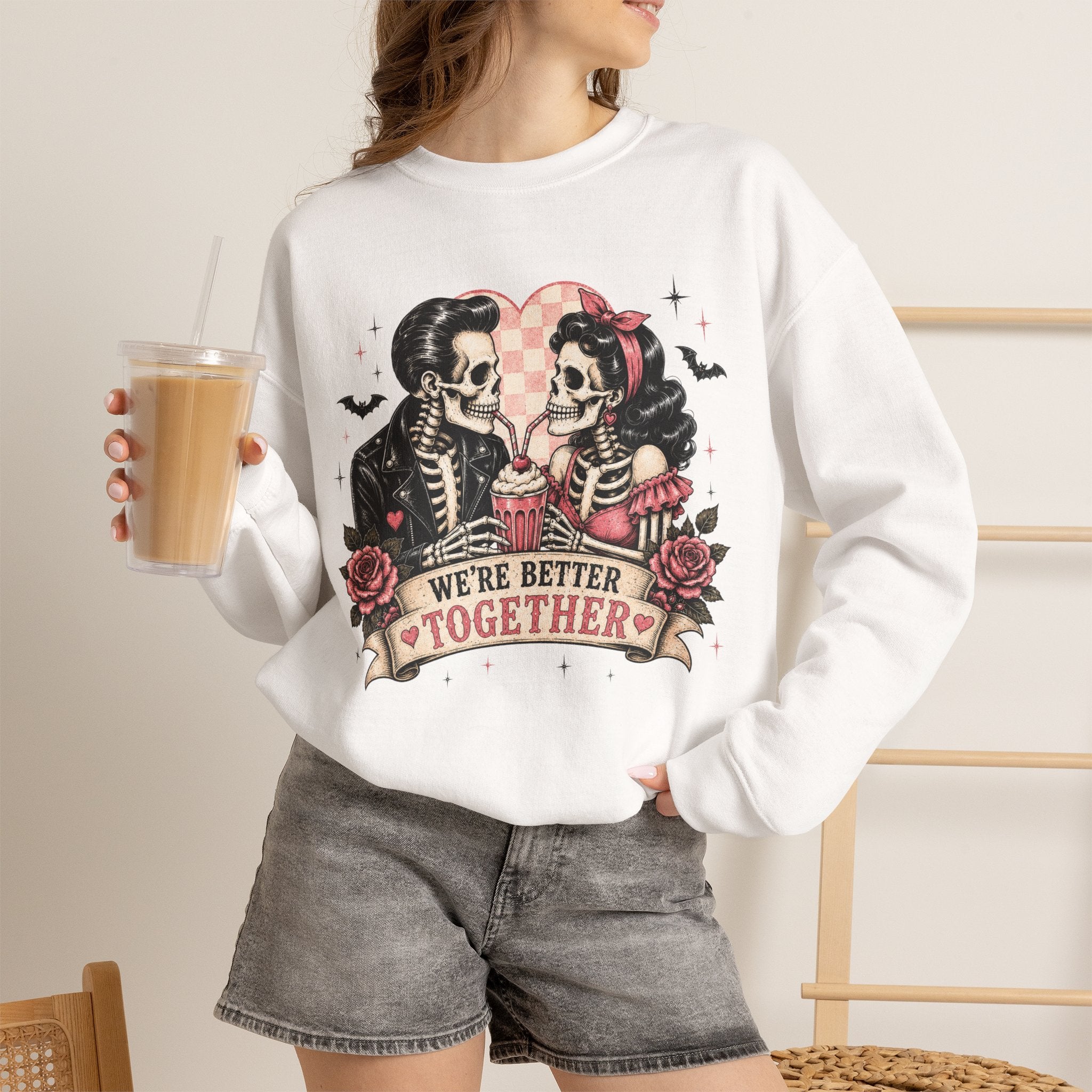 Skeleton Couple 'We're Better Together' Sweatshirt - Boo Crew Boutique