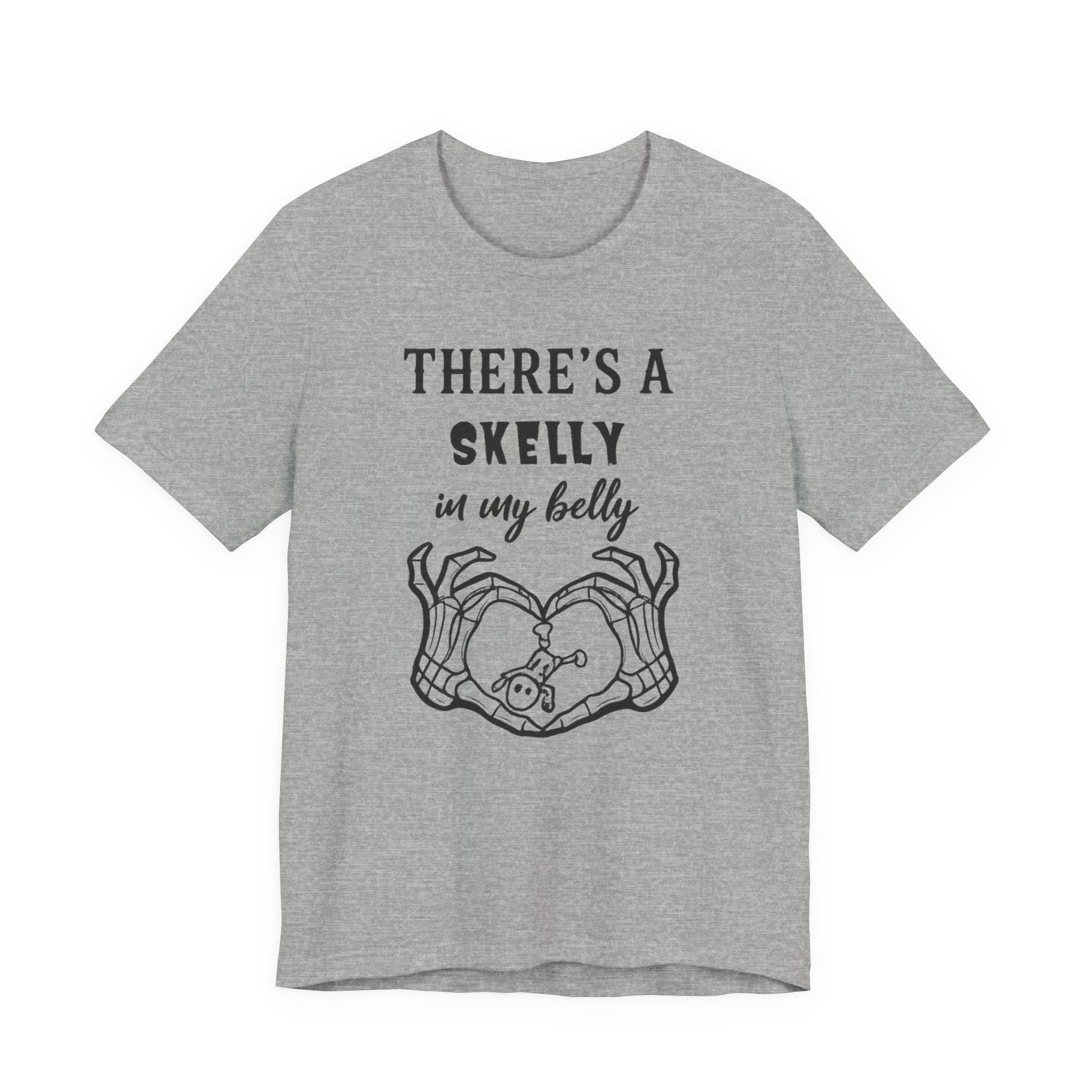 Theres a Skelly in My Belly Maternity Tee — Cute Skeleton Heart Pregnancy Shirt - Boo Crew Boutique
