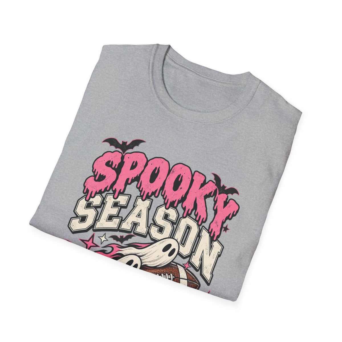 Spooky Season Football Tee — Ghosts & Bats