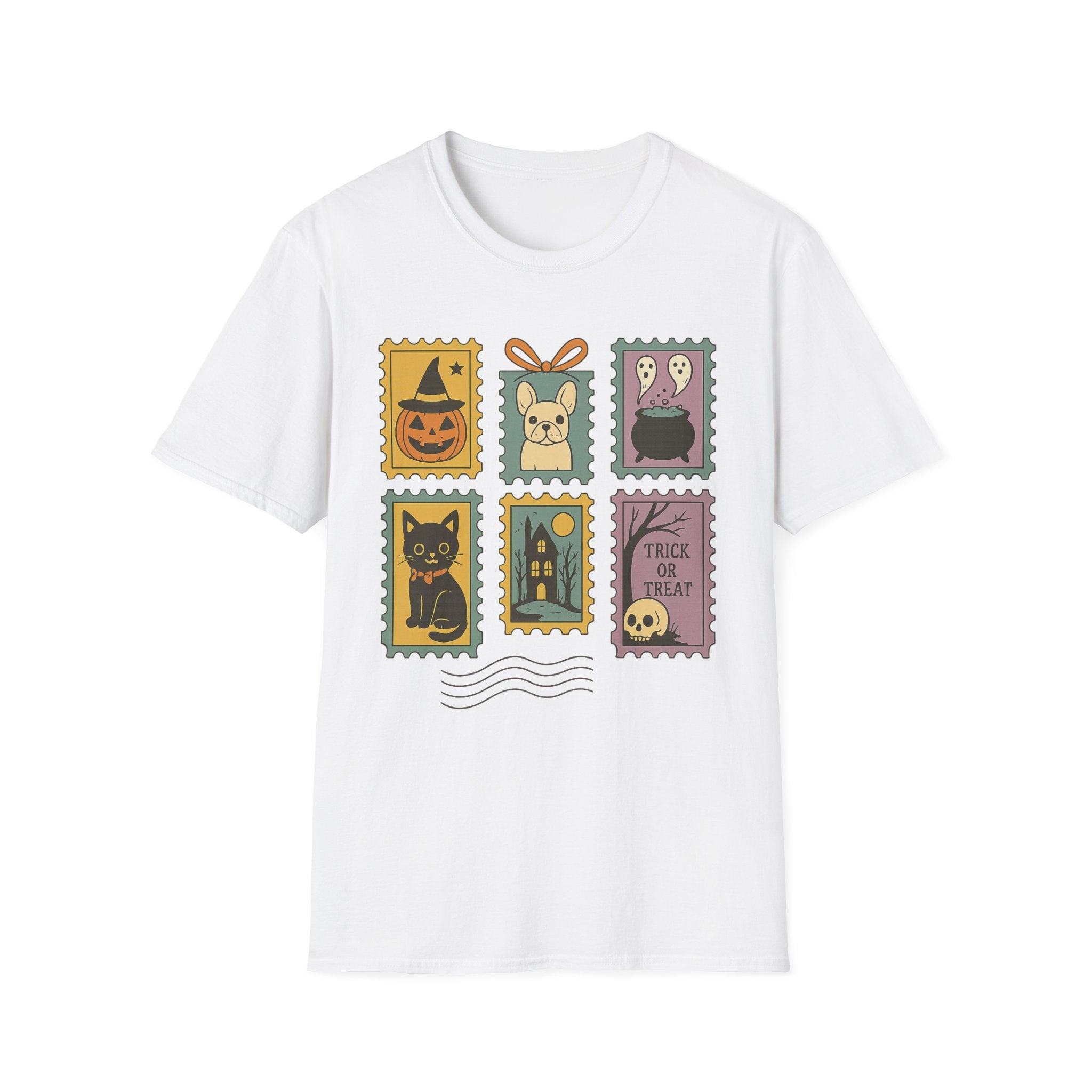 Halloween Stamps T-Shirt — Cute Halloween Postage Graphic Tee (Trick or Treat)