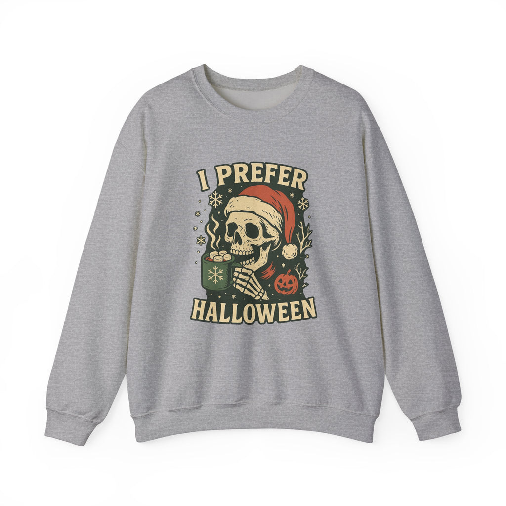 I Prefer Halloween skull with Santa hat Sweatshirt | Halloween Christmas mashup - Boo Crew Boutique