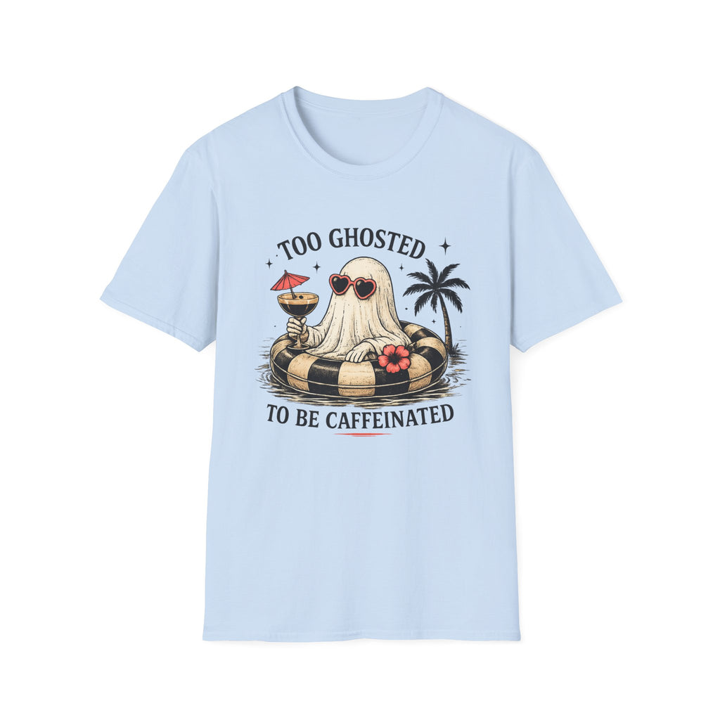 Too Ghosted To Be Caffeinated T-Shirt — Funny Retro Ghost Palm Tree Tee