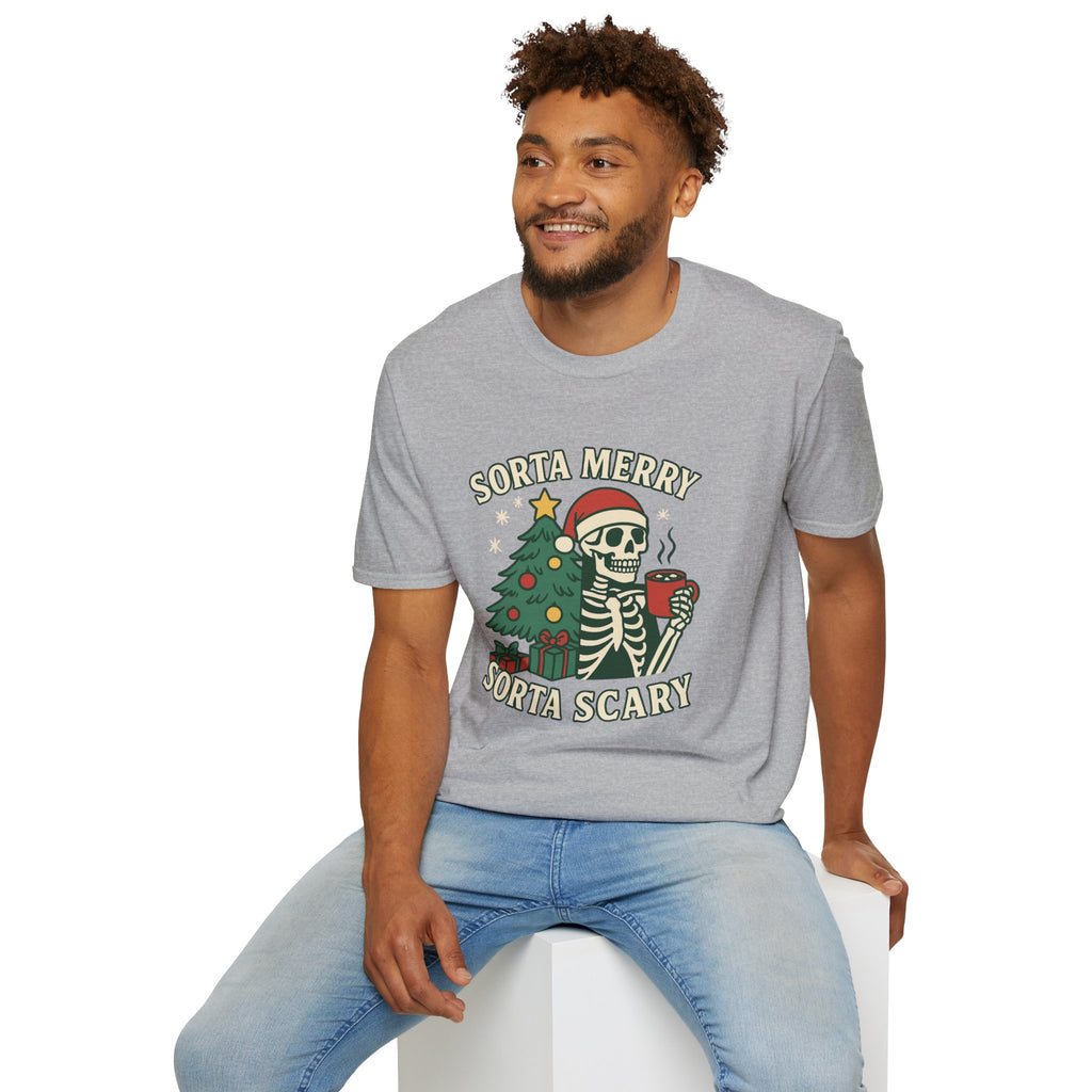 Sorta Merry, Sorta Scary Christmas T-Shirt — Skeleton Holiday Tee