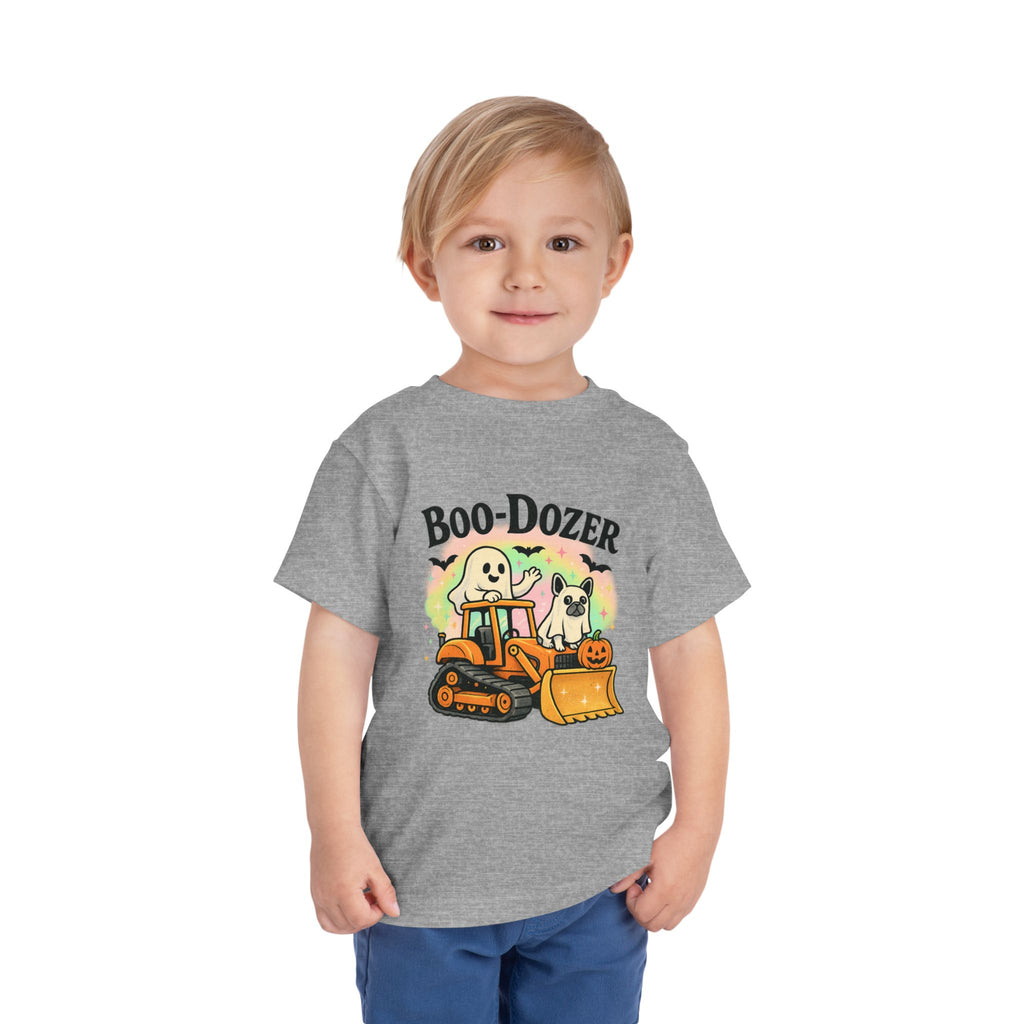 Boo-Dozer Halloween Toddler Tee, Cute Ghosts & Tractor Shirt, Kids Halloween Costume Top, Spooky Fun Apparel, Toddler Gift