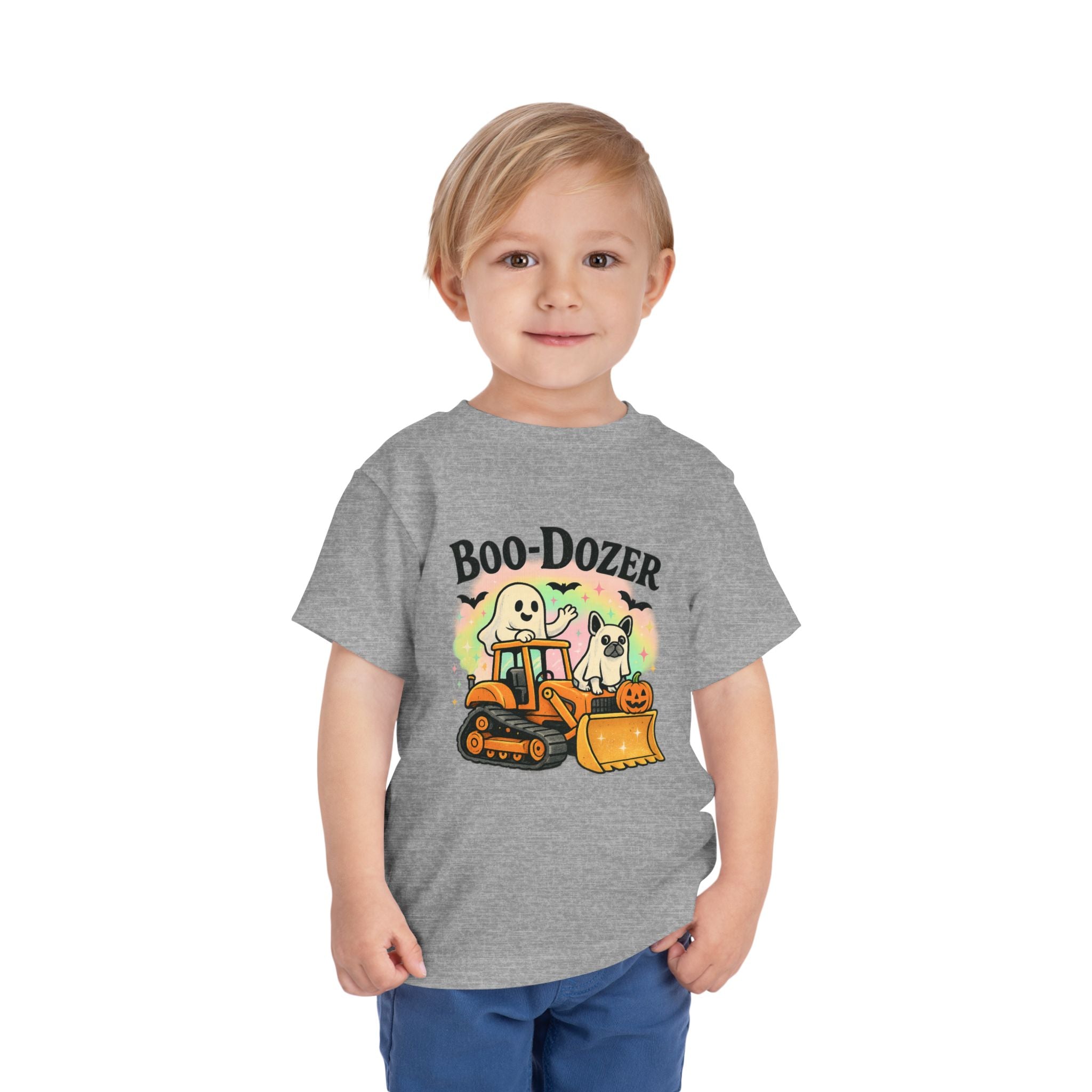 Boo-Dozer Halloween Toddler Tee, Cute Ghosts & Tractor Shirt, Kids Halloween Costume Top, Spooky Fun Apparel, Toddler Gift