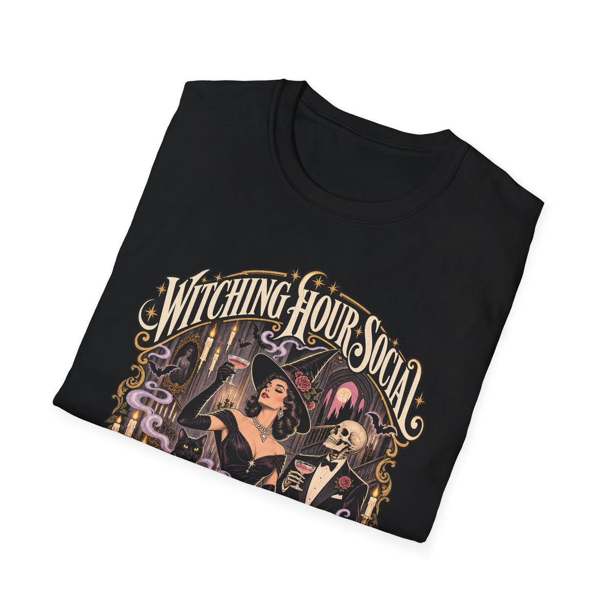 Witching Hour Social T-Shirt — Vintage Halloween Witch Design - Boo Crew Boutique