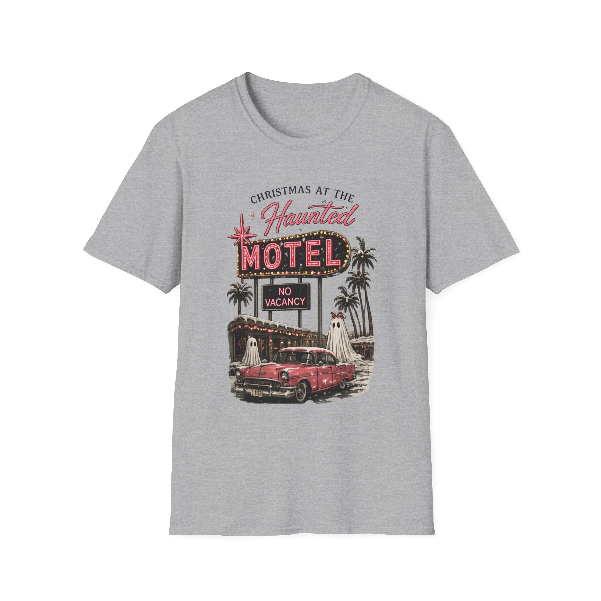 Christmas at the Haunted Motel T-Shirt — Vintage Neon Holiday Tee - Boo Crew Boutique