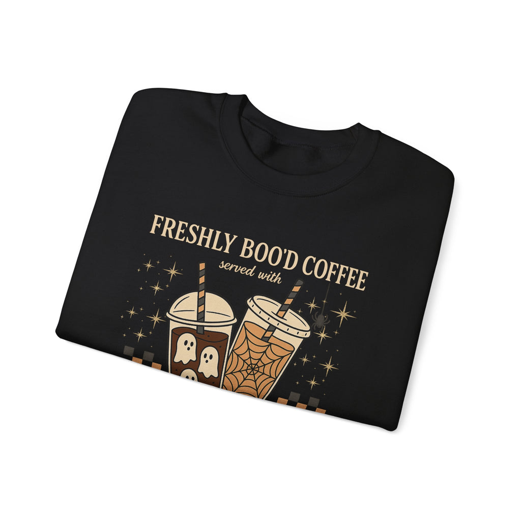 Spooky Coffee Sweatshirt, Halloween Crewneck, Cozy Unisex Sweatshirt, Gifts for Coffee Lovers, Fall Fashion, Ghostly Design