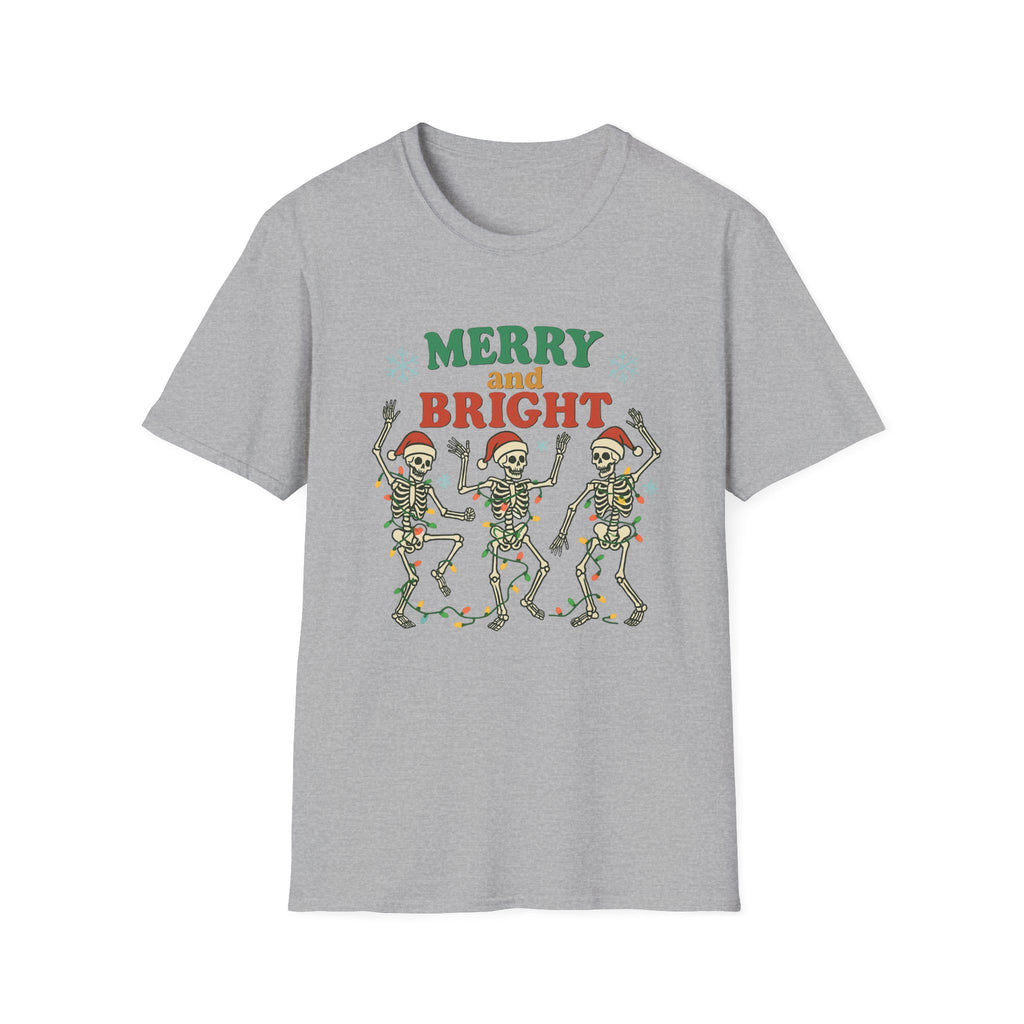 Merry and Bright Dancing Skeletons Christmas T-Shirt - Boo Crew Boutique