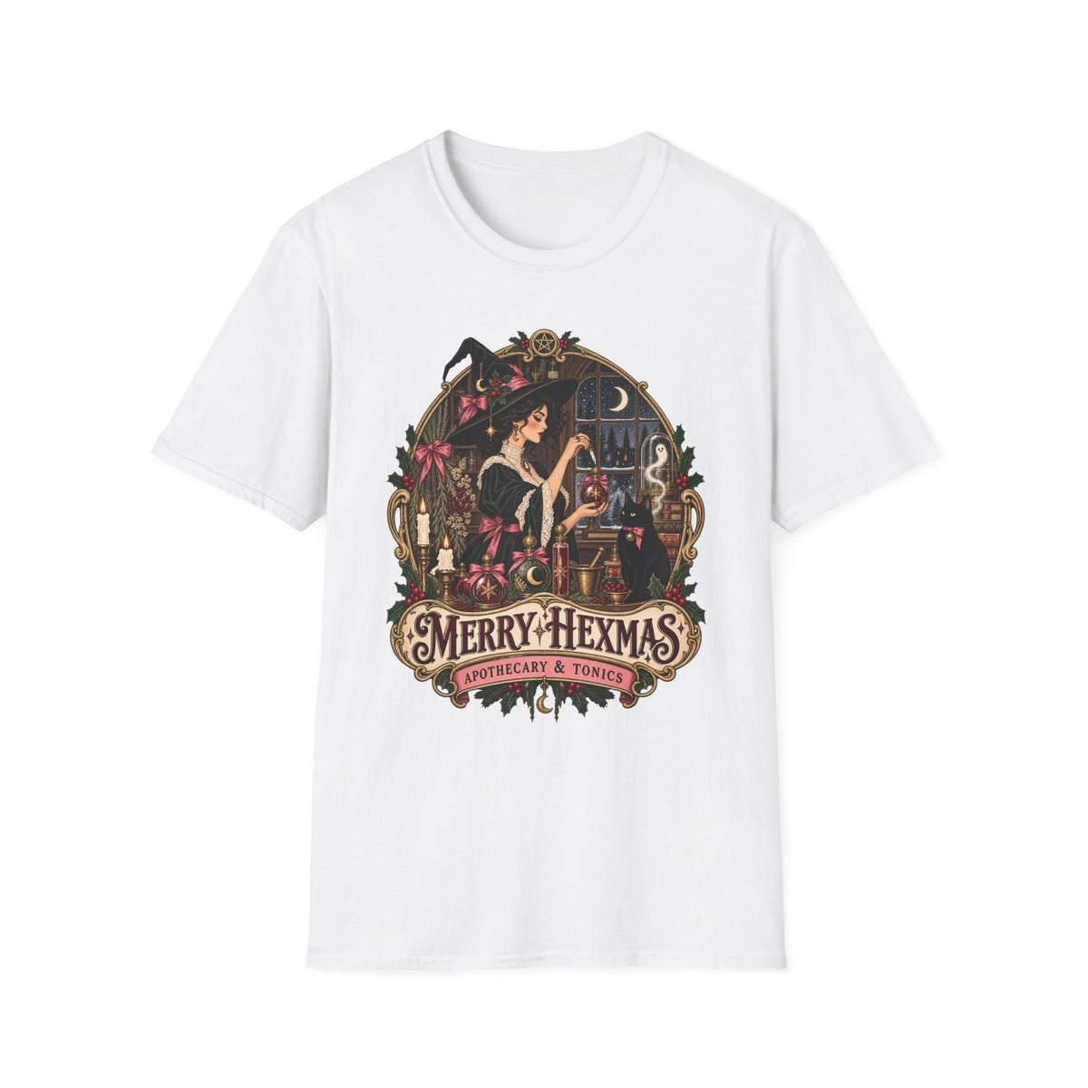 Merry Hexmas Witch T-Shirt — Festive Apothecary Holiday Magic Tee - Boo Crew Boutique