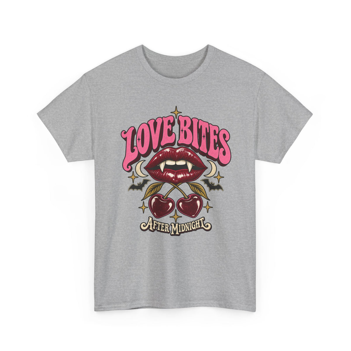 Love Bites Tee - Retro Vampire Lips & Cherries Graphic Shirt - Boo Crew Boutique