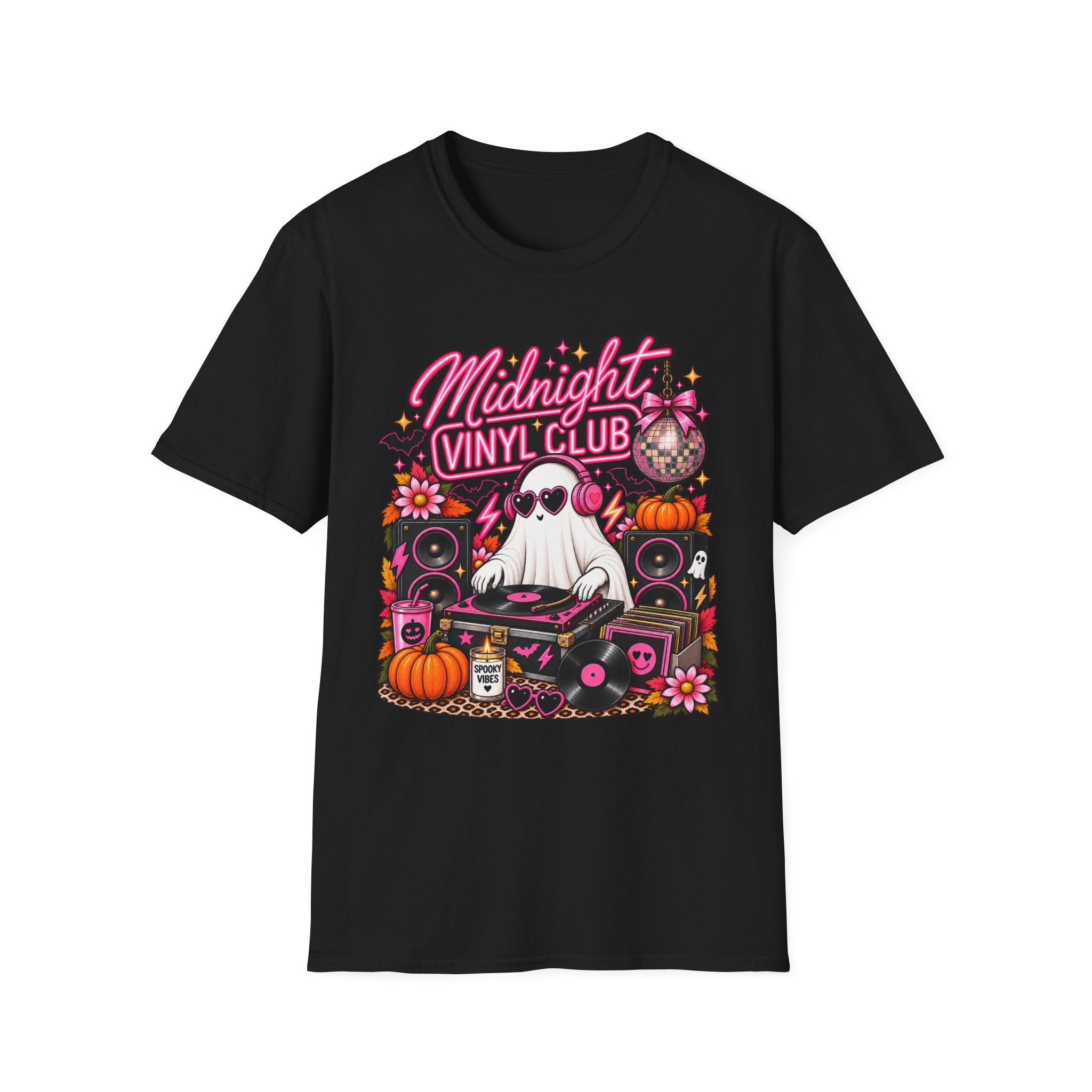 Midnight Vinyl Club T-Shirt — Retro DJ Ghost Halloween Tee - Boo Crew Boutique
