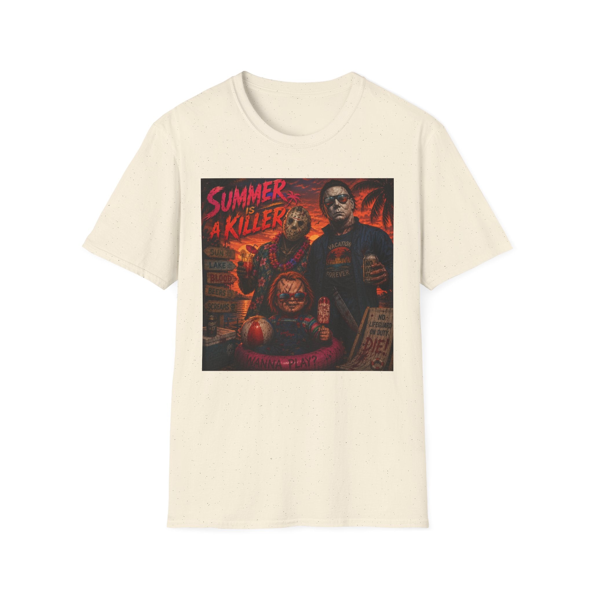 Horror Movie Poster T-Shirt — "Summer A Killer" Vintage Slasher Graphic Tee - Boo Crew Boutique
