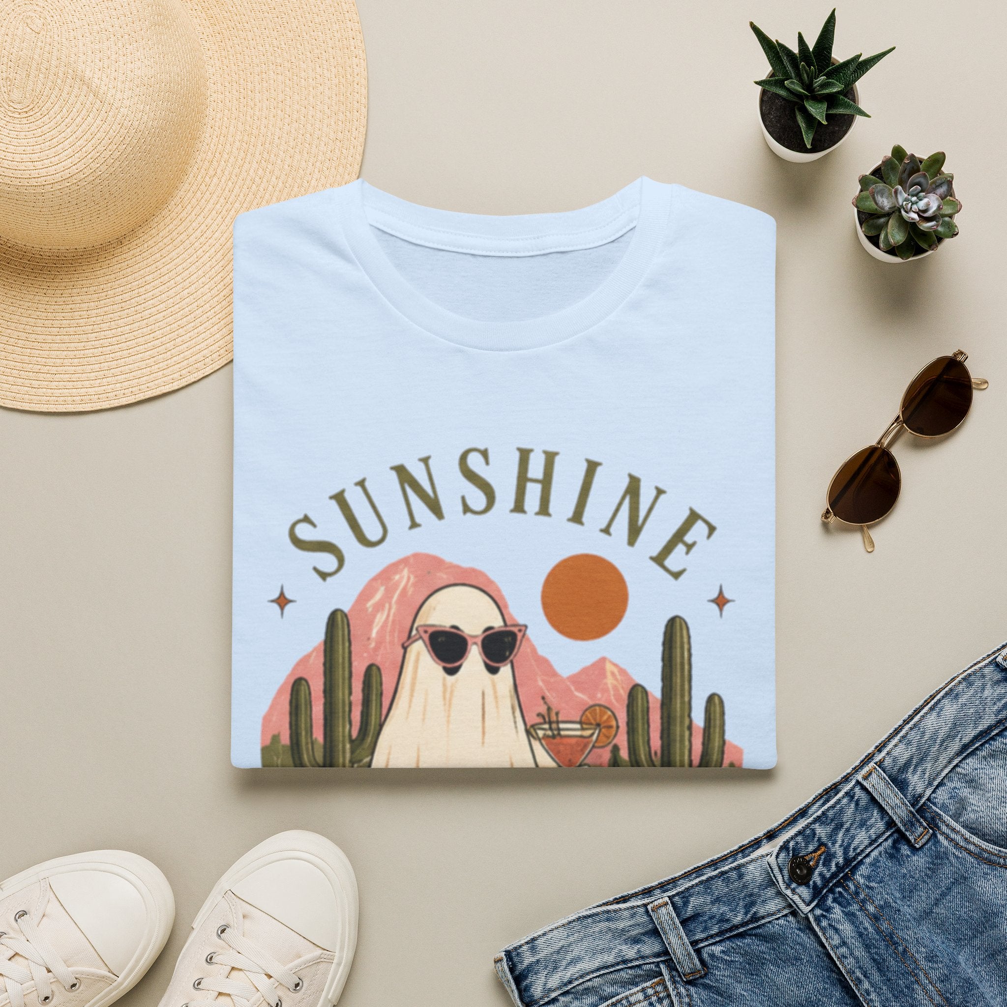 Sunshine and Spirits T-Shirt — Cute Desert Ghost Graphic Tee - Boo Crew Boutique