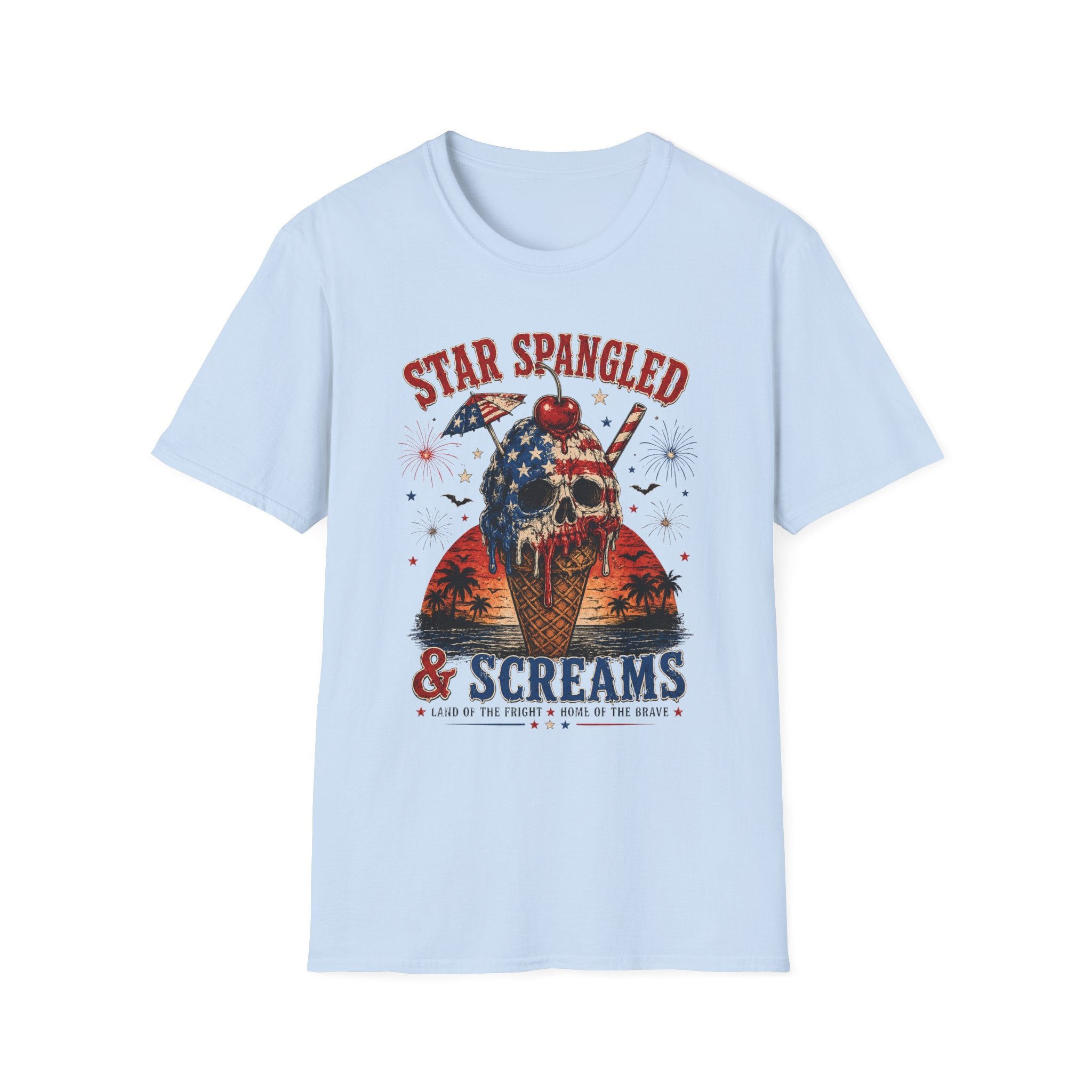 Patriotic Skull Ice Cream T-Shirt – "Star Spangled & Screams" 4th of July Graphic Tee - Boo Crew Boutique