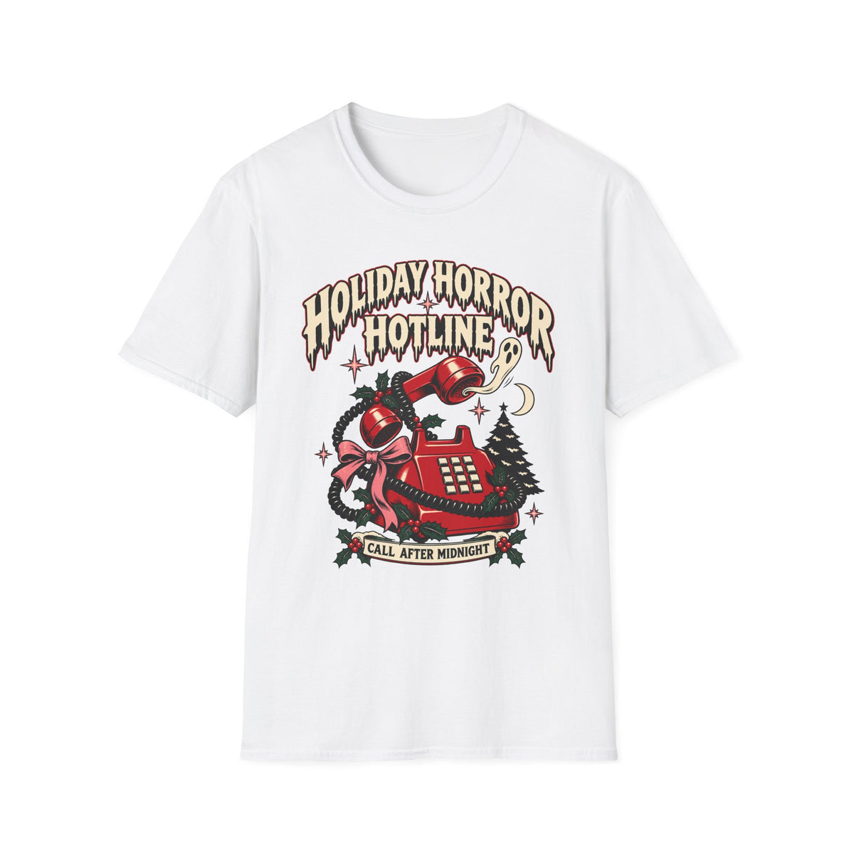 Holiday Horror Hotline T-Shirt — Call After Midnight Retro Christmas Tee