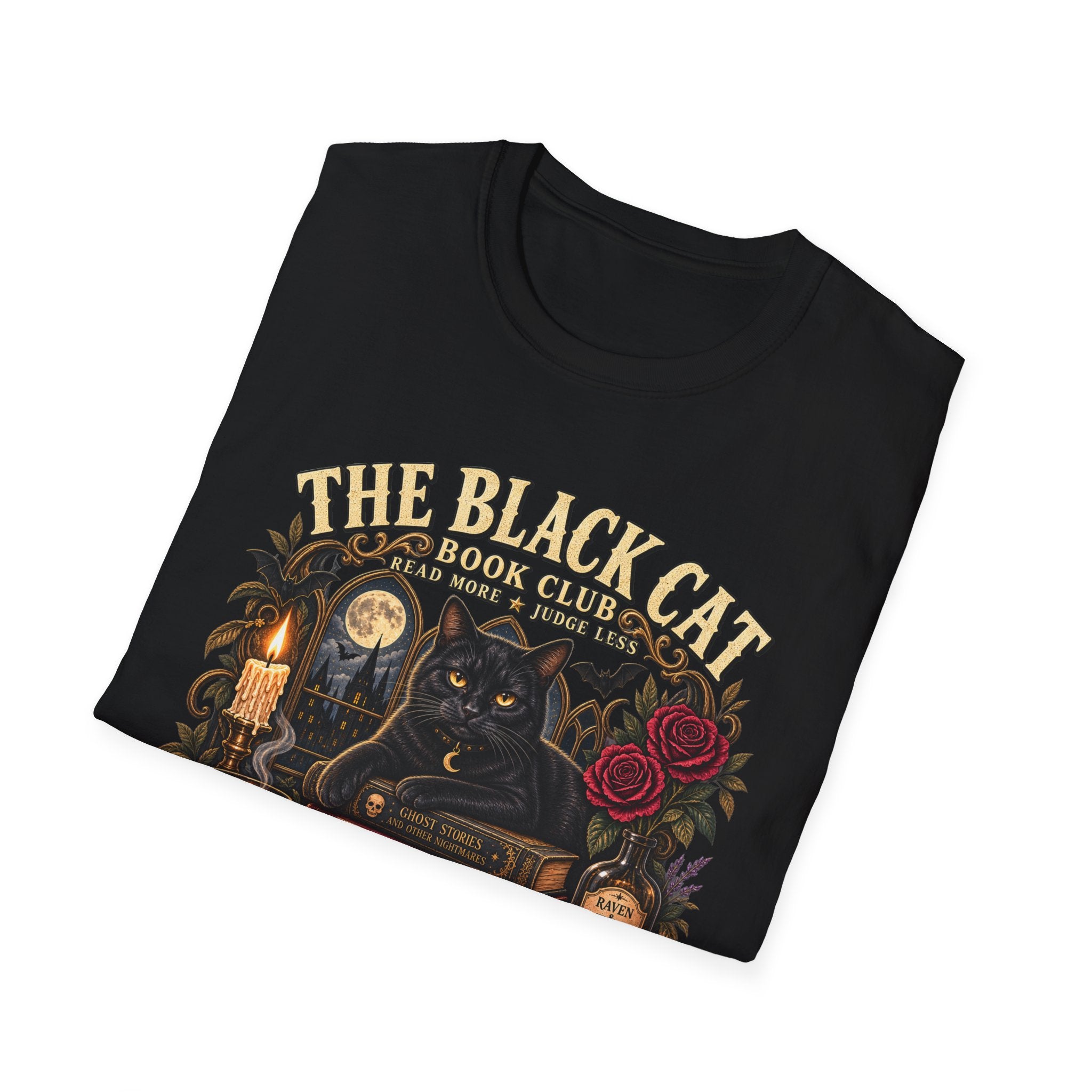 Black Cat Book Club Tee | Vintage Halloween Book Lover Shirt - Boo Crew Boutique