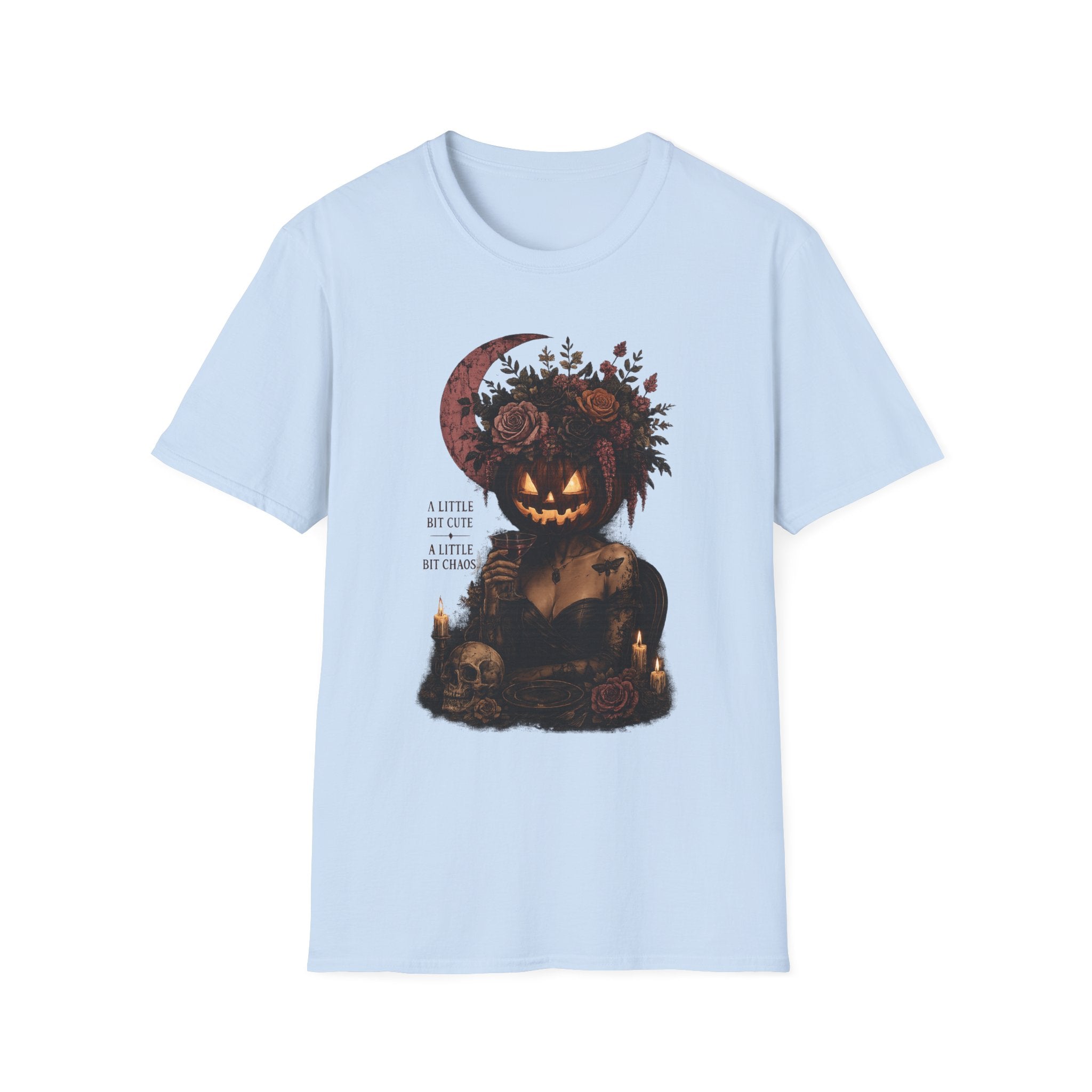 A Little Bit Cute, A Little Bit Chaos T-Shirt — Gothic Pumpkin Head Tee