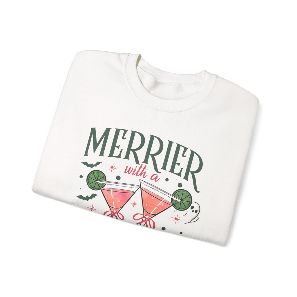 Merrier With a Martini Sweatshirt | Spooky Christmas Cocktail Sweatshirt - Boo Crew Boutique