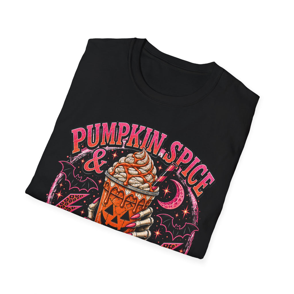 Pumpkin Spice & Nightmares T-Shirt — Halloween Fall Coffee Graphic Tee - Boo Crew Boutique
