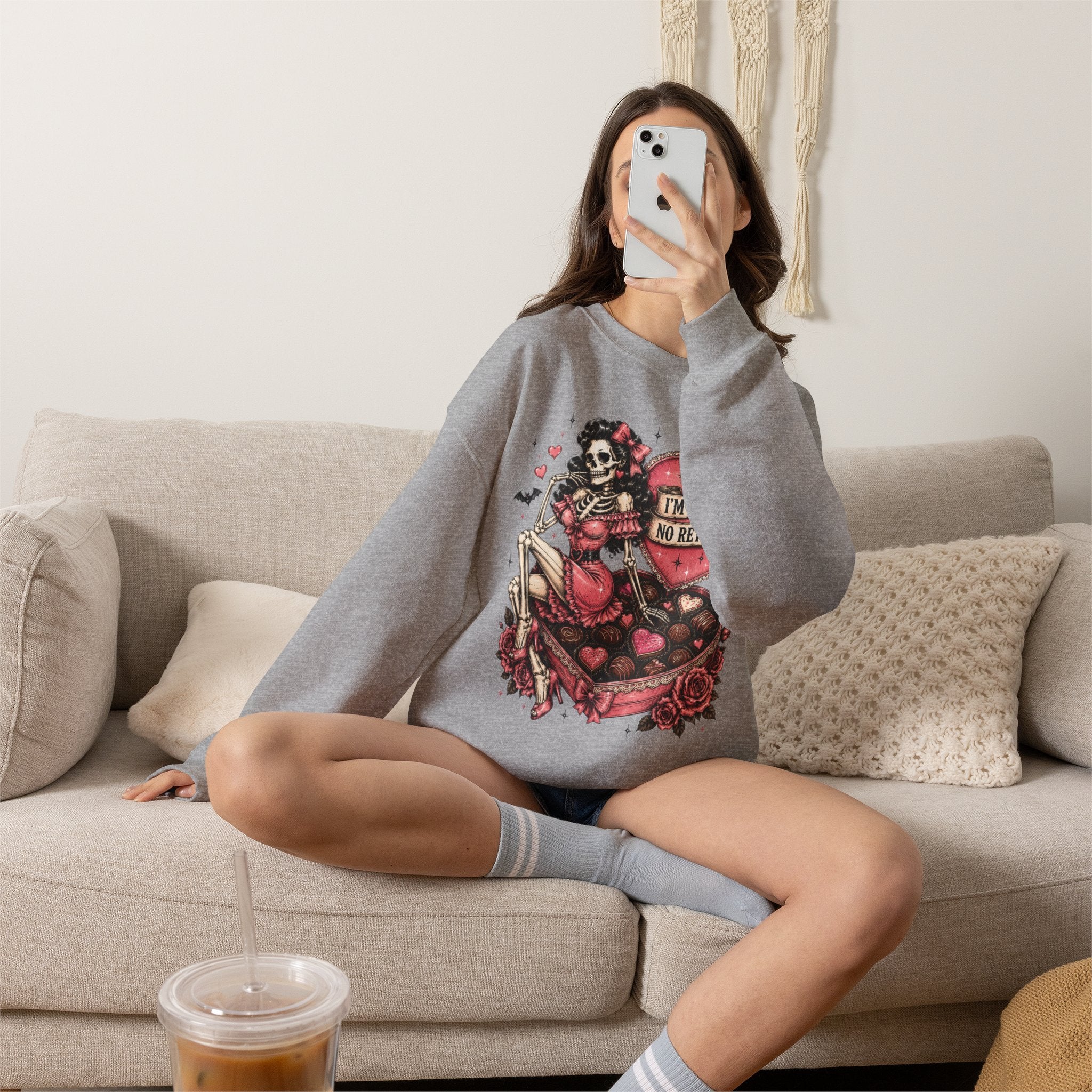 Valentine Skull Heart Crewneck Sweatshirt — "I'm Yours No Returns" Gothic Love Pullover