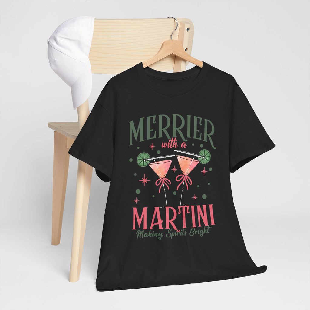 Merrier With a Martini T-Shirt | Holiday Cocktail Tee - Boo Crew Boutique