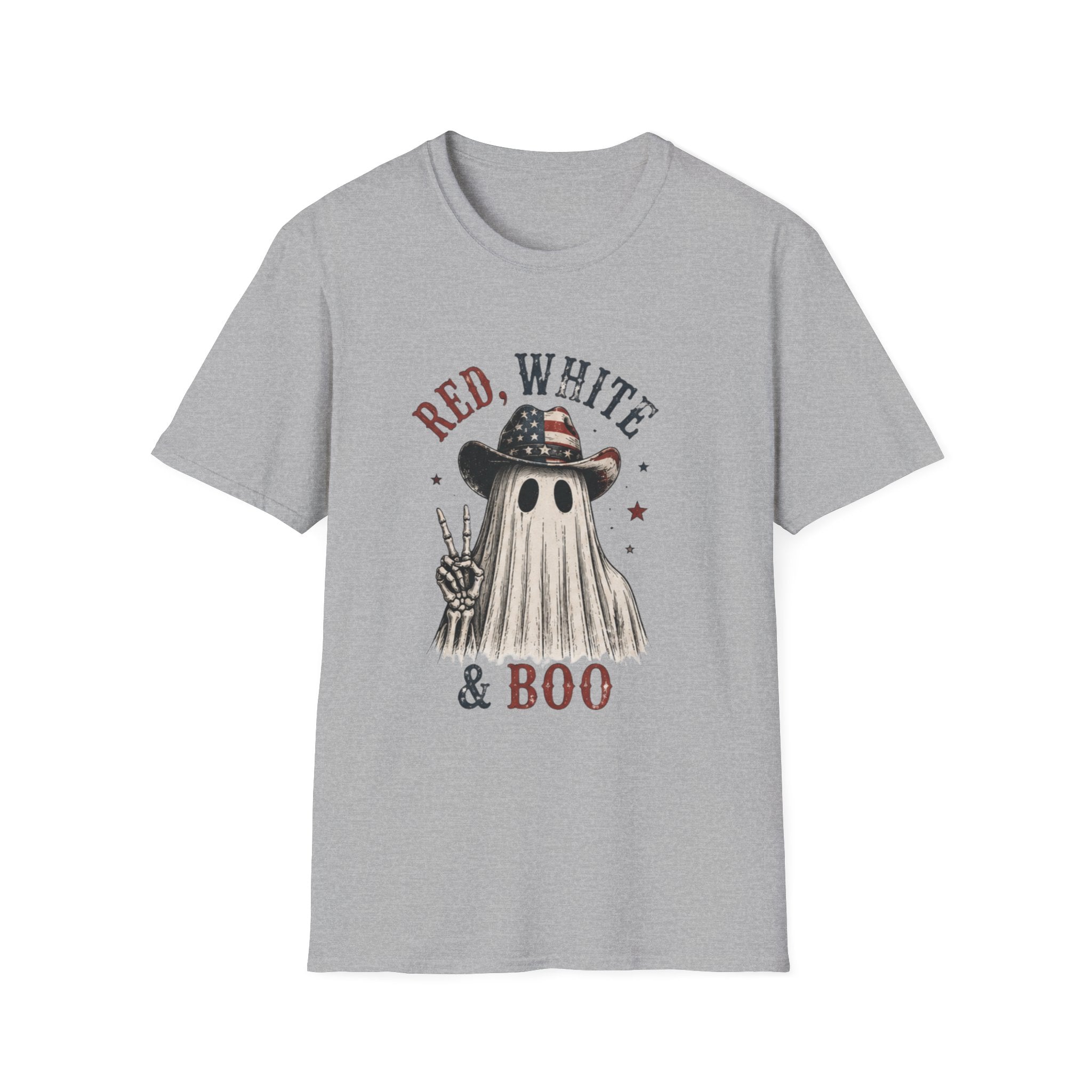 Red, White & Boo Ghost T‑Shirt — Patriotic Halloween Tee - Boo Crew Boutique