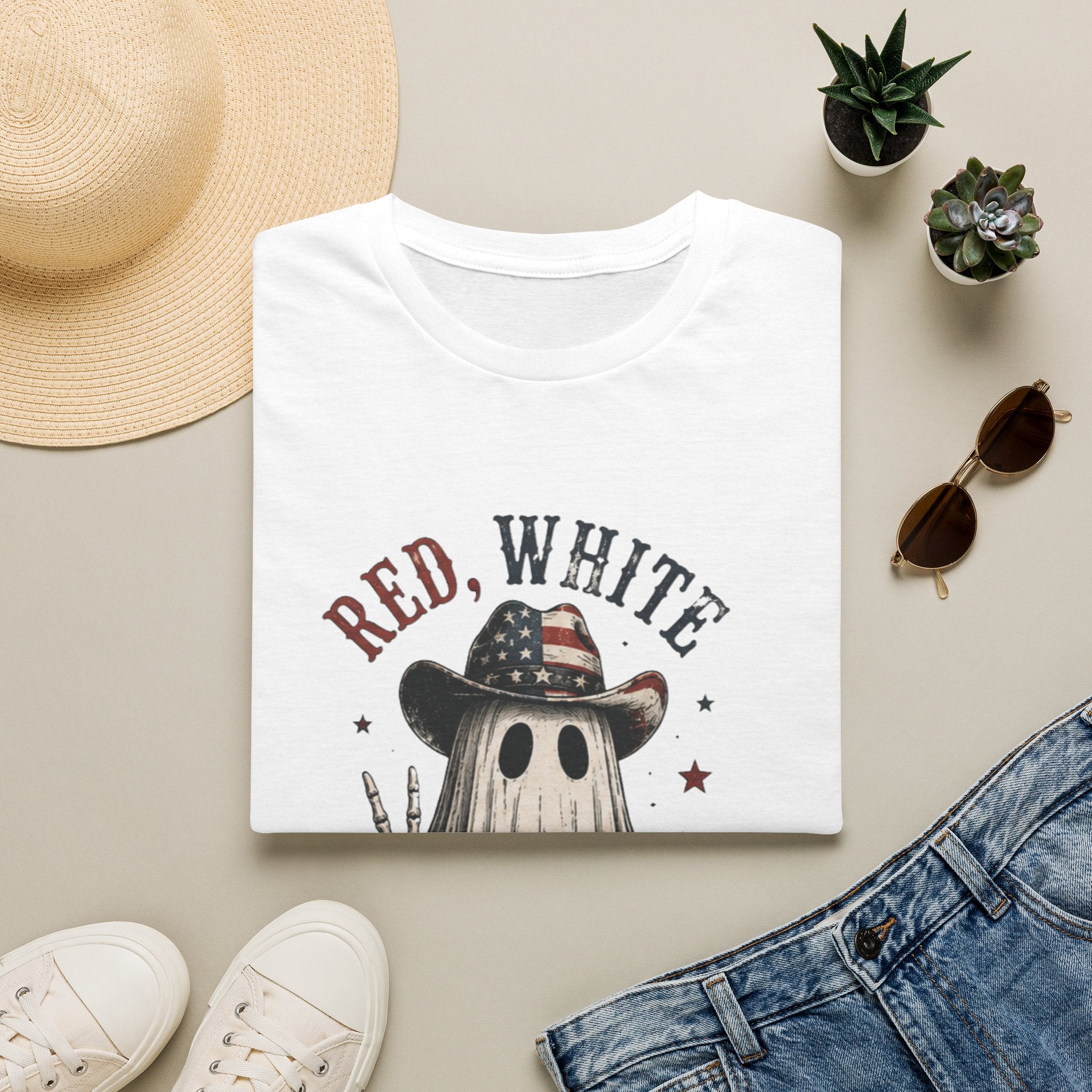 Red, White & Boo Ghost T‑Shirt — Patriotic Halloween Tee - Boo Crew Boutique