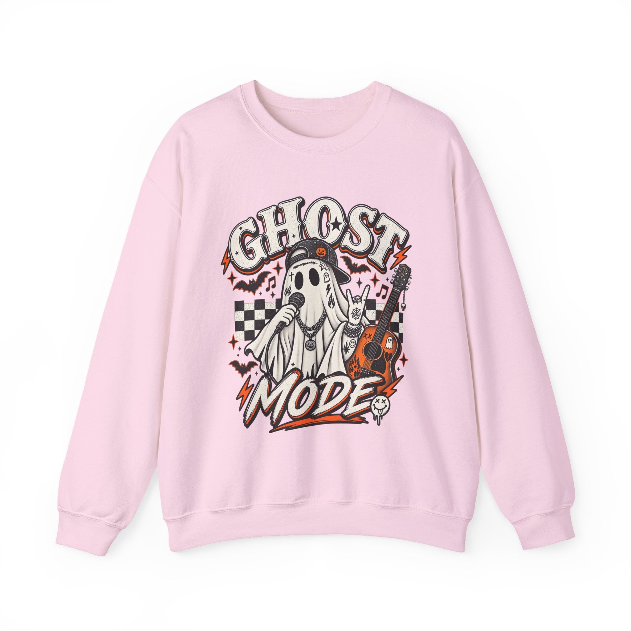 Ghost Mode Graphic Sweatshirt — Retro Rocking Ghost with Guitar - Boo Crew Boutique