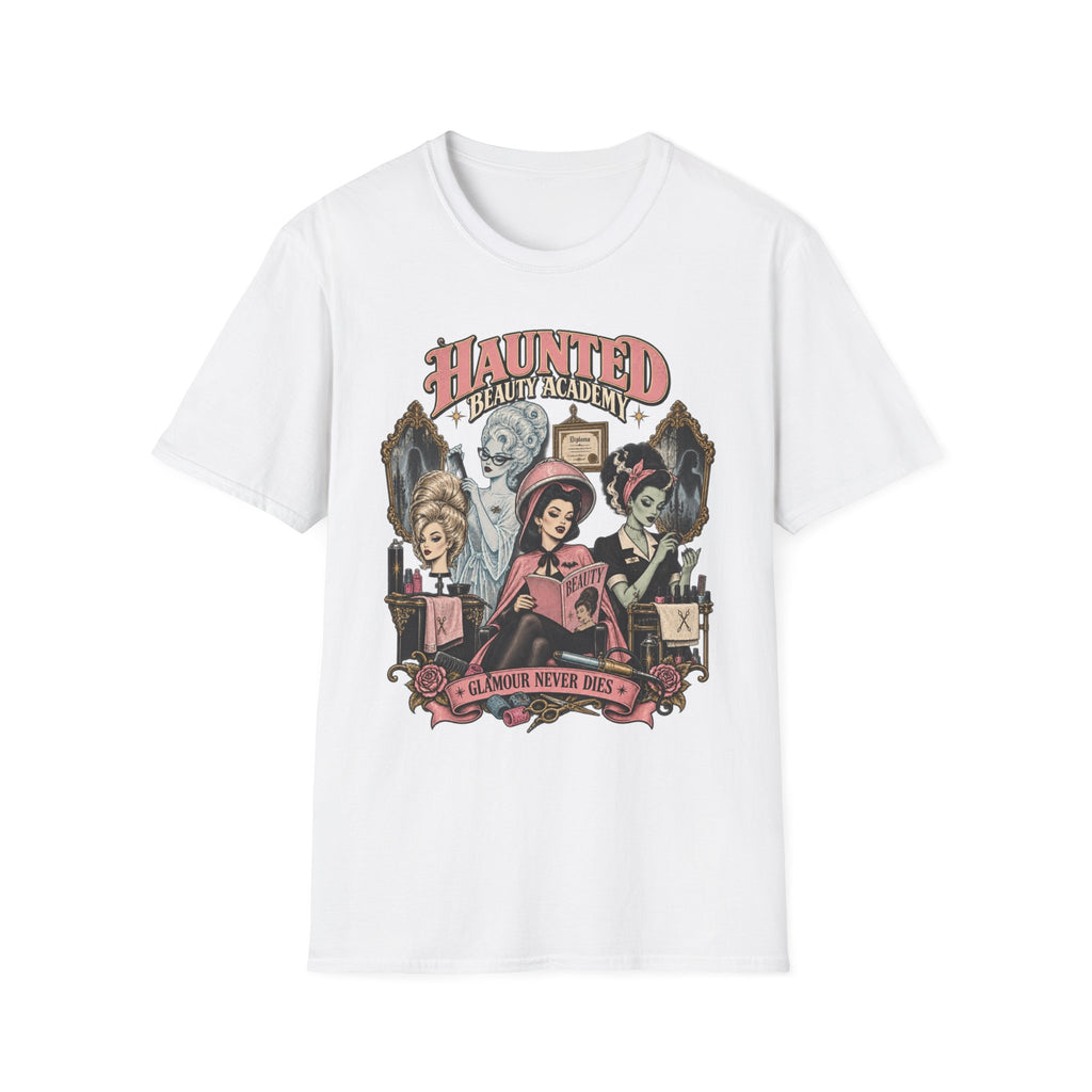 Haunted Beauty Academy Tee — Vintage Gothic Halloween T-Shirt - Boo Crew Boutique