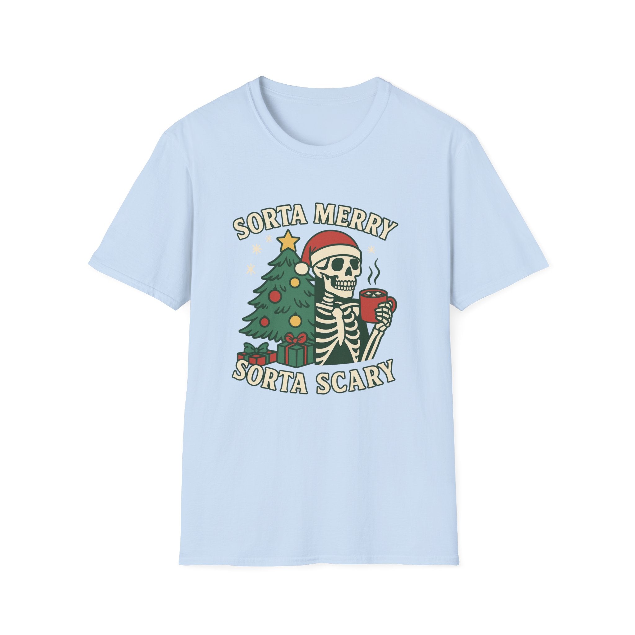 Sorta Merry, Sorta Scary Christmas T-Shirt — Skeleton Holiday Tee