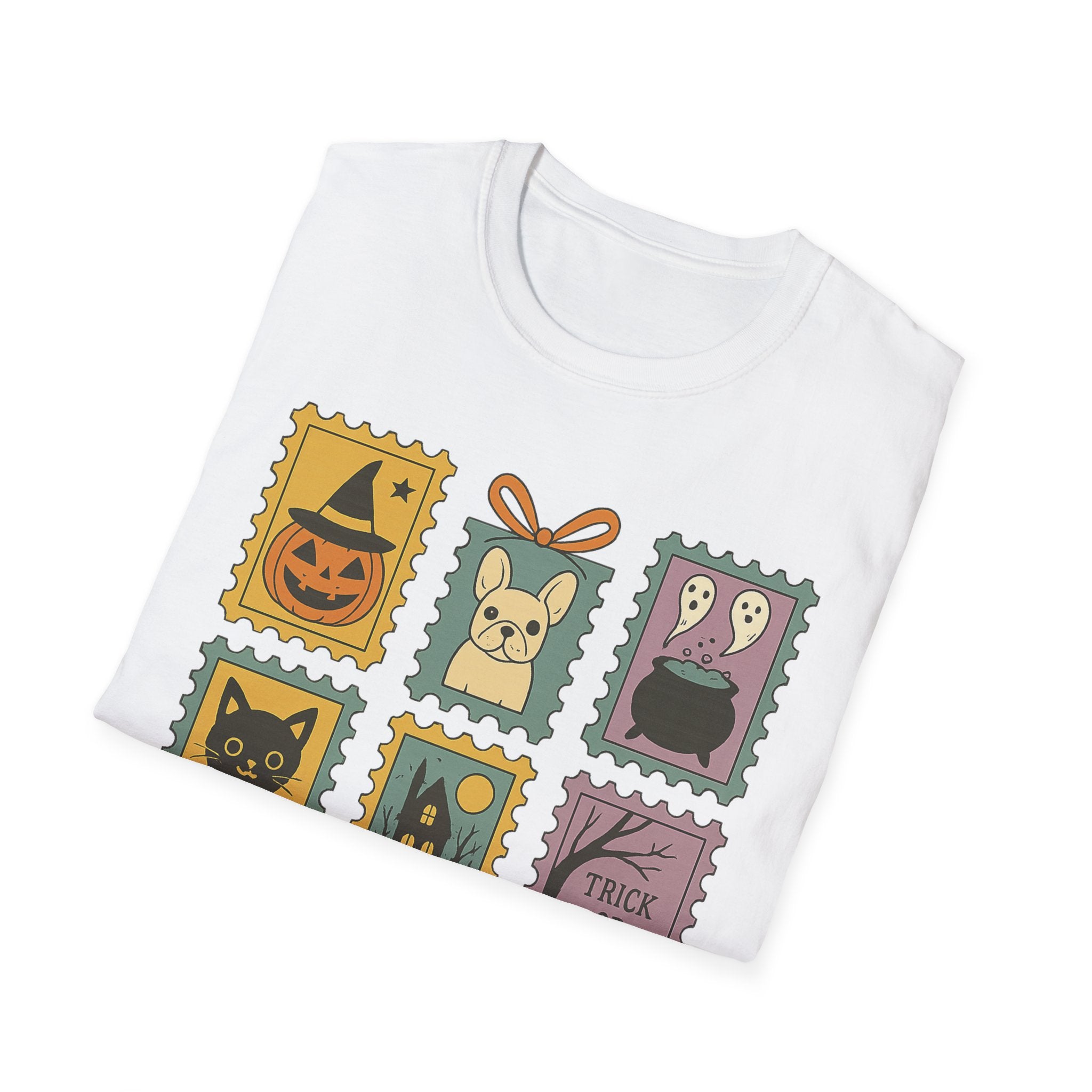 Halloween Stamps T-Shirt — Cute Halloween Postage Graphic Tee (Trick or Treat)