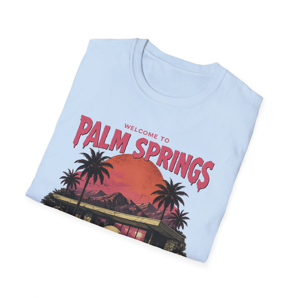 Welcome to Palm Springs T-Shirt — Retro Sunset Palm Trees & Skeleton Pool Design - Boo Crew Boutique