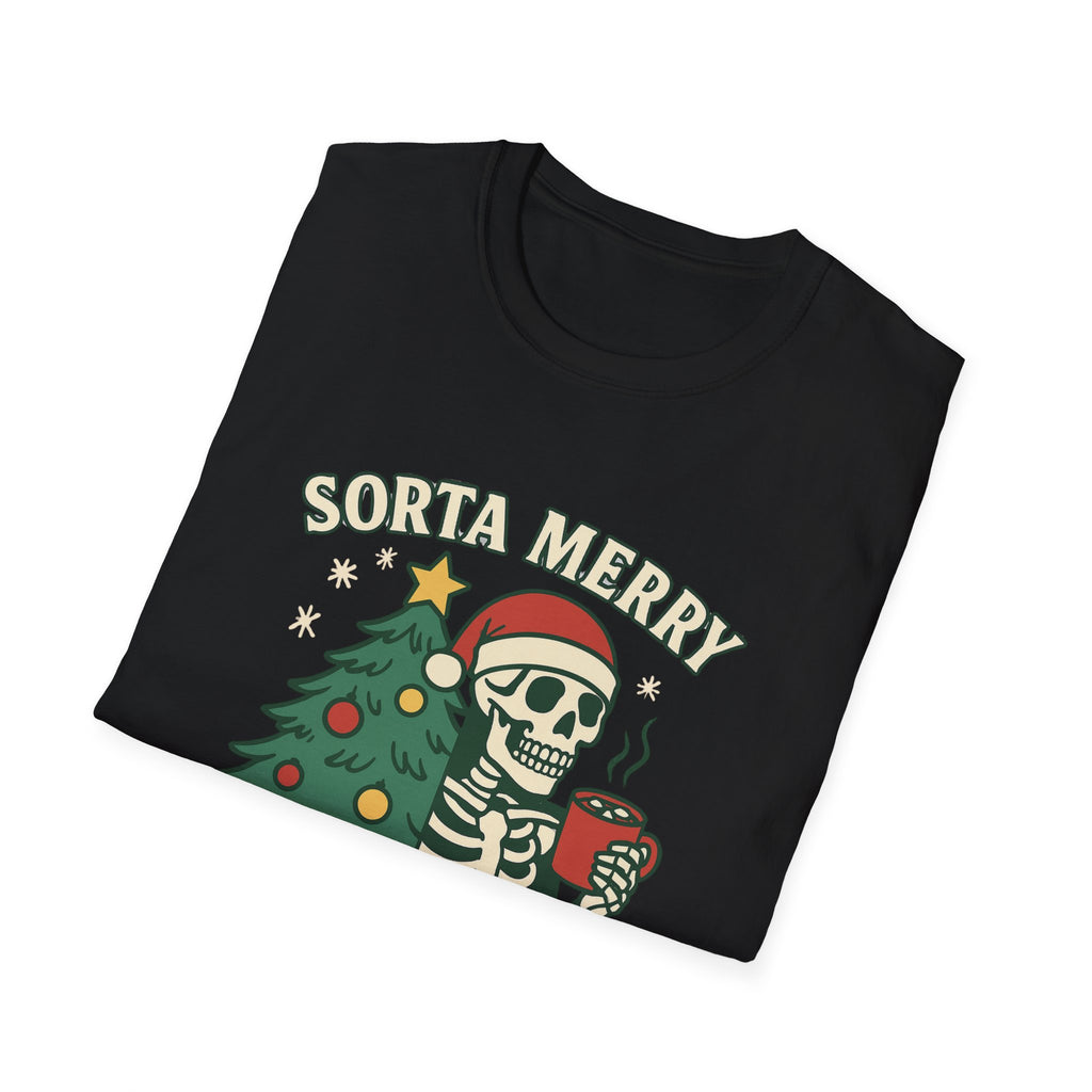 Sorta Merry, Sorta Scary Christmas T-Shirt — Skeleton Holiday Tee