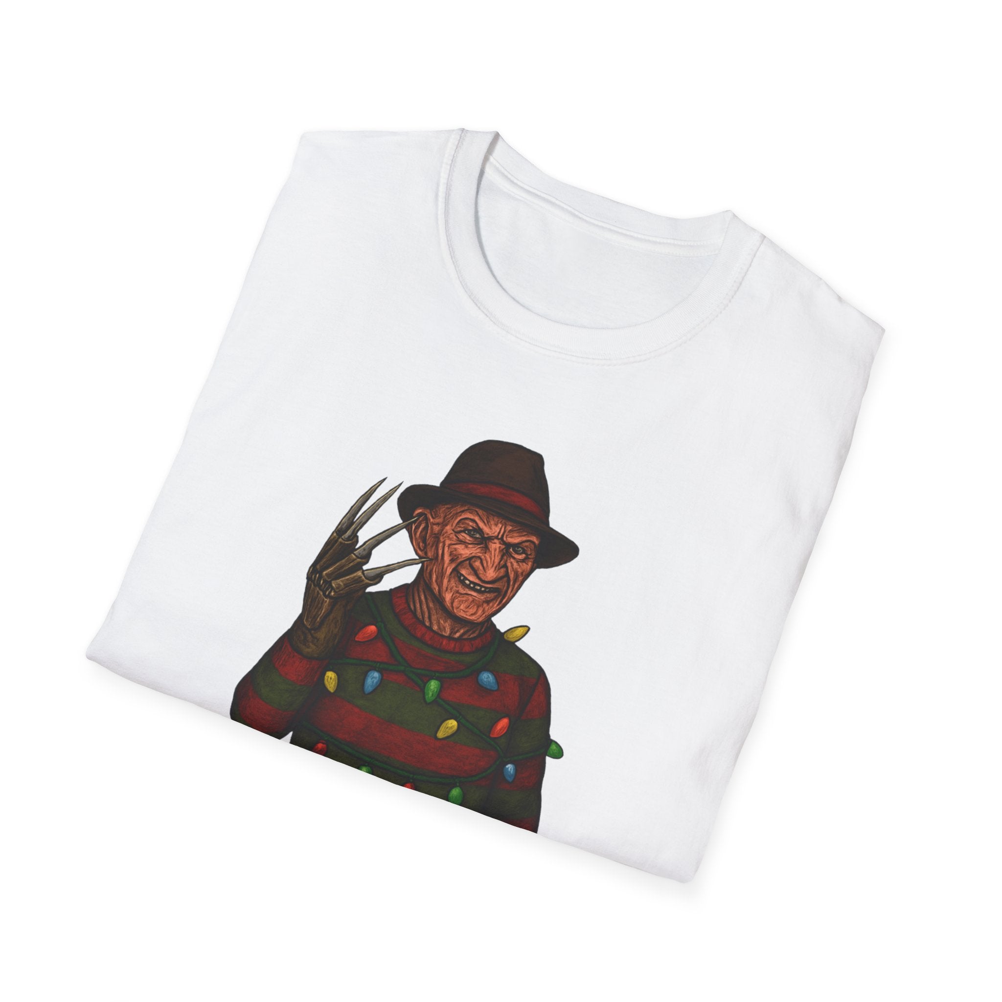 Christmas Horror T-Shirt, Freddy Krueger Tee, Unisex Graphic Shirt, Softstyle Clothing, Scary Movie Apparel, Funny Halloween Gift
