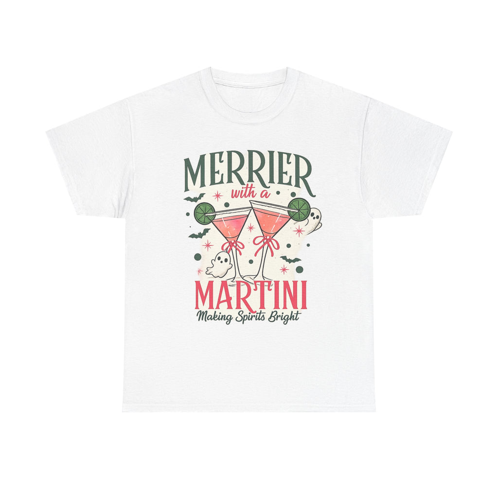 Merrier With a Martini T-Shirt | Spooky Christmas Cocktail Tee - Boo Crew Boutique