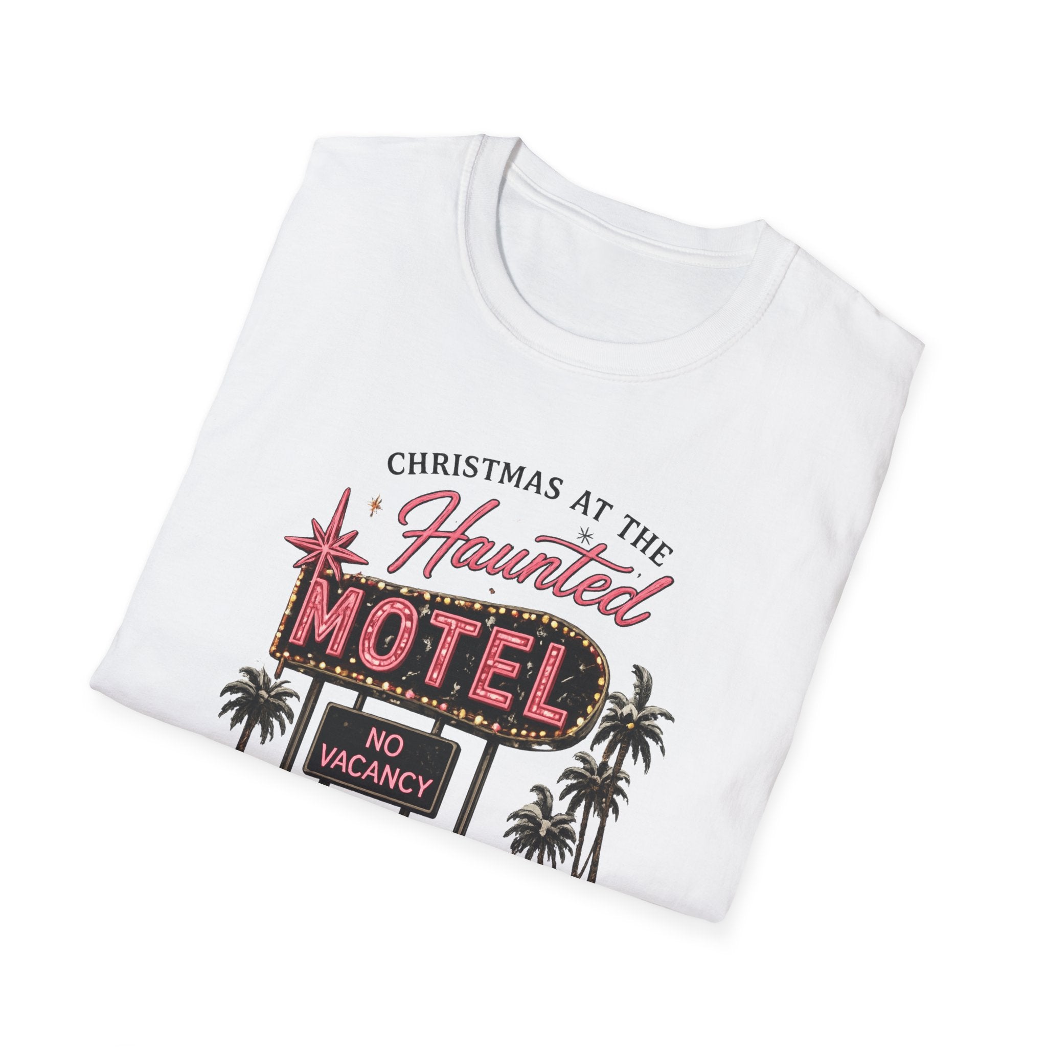 Christmas at the Haunted Motel T-Shirt — Vintage Neon Holiday Tee