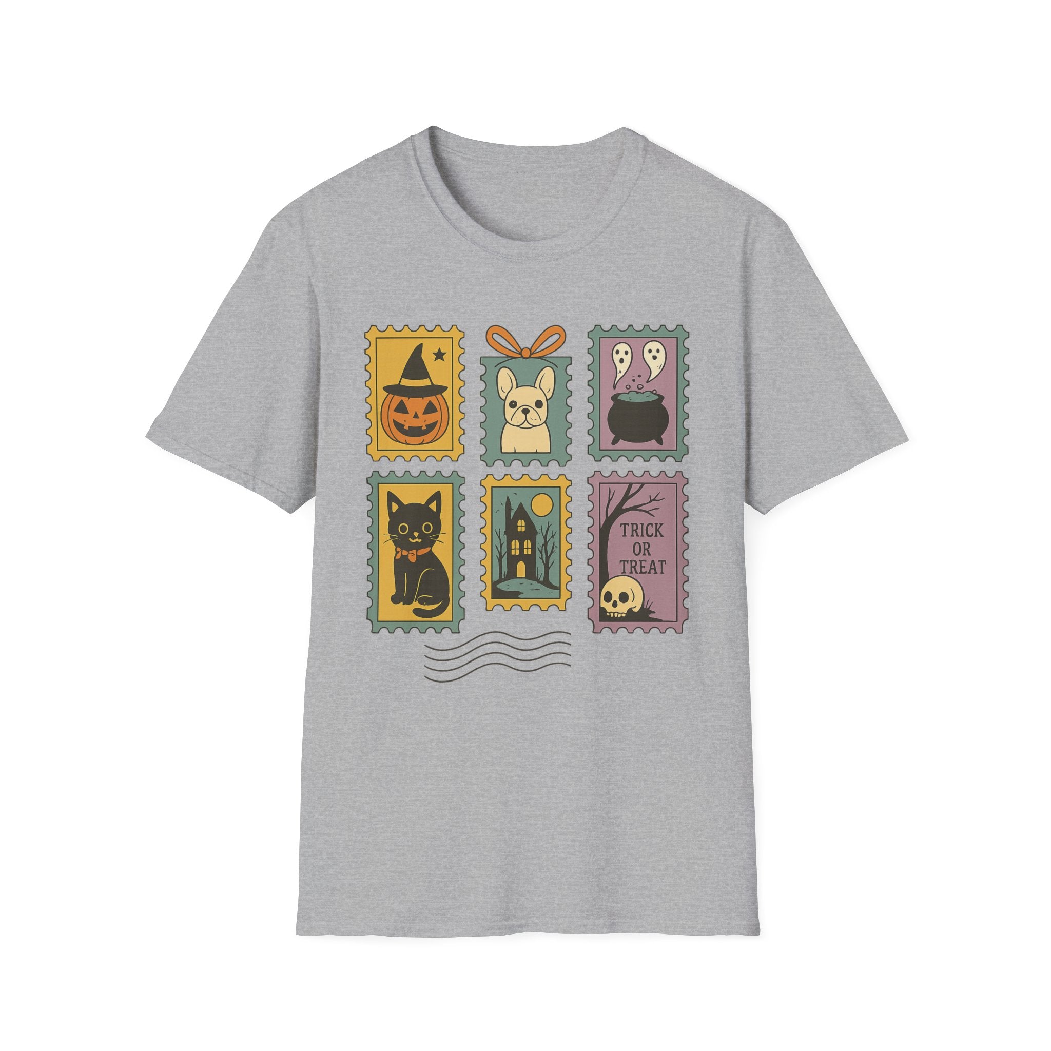 Halloween Stamps T-Shirt — Cute Halloween Postage Graphic Tee (Trick or Treat)