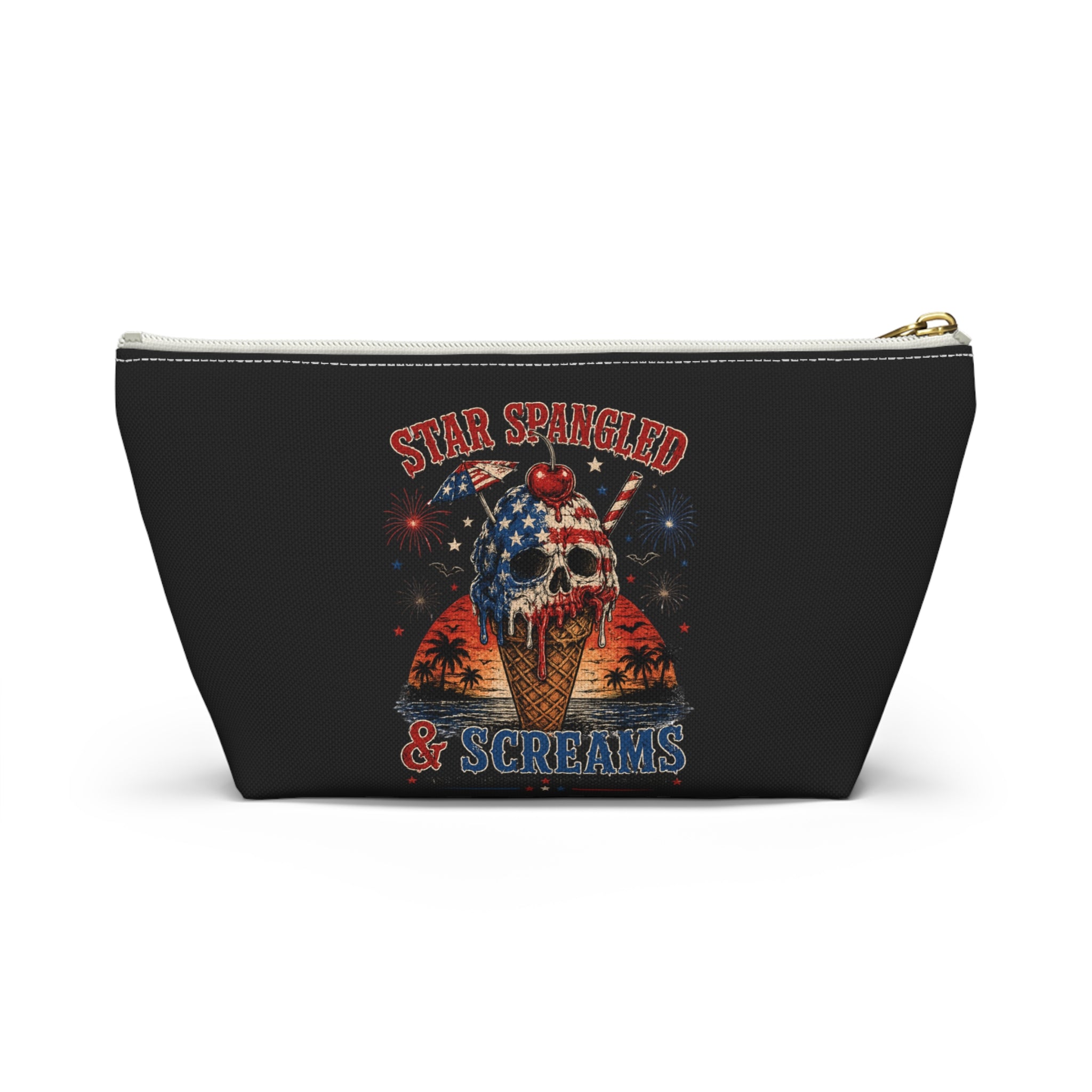 Accessory Pouch — "Star Spangled & Screams" Patriotic Skull Cosmetic Bag - Boo Crew Boutique