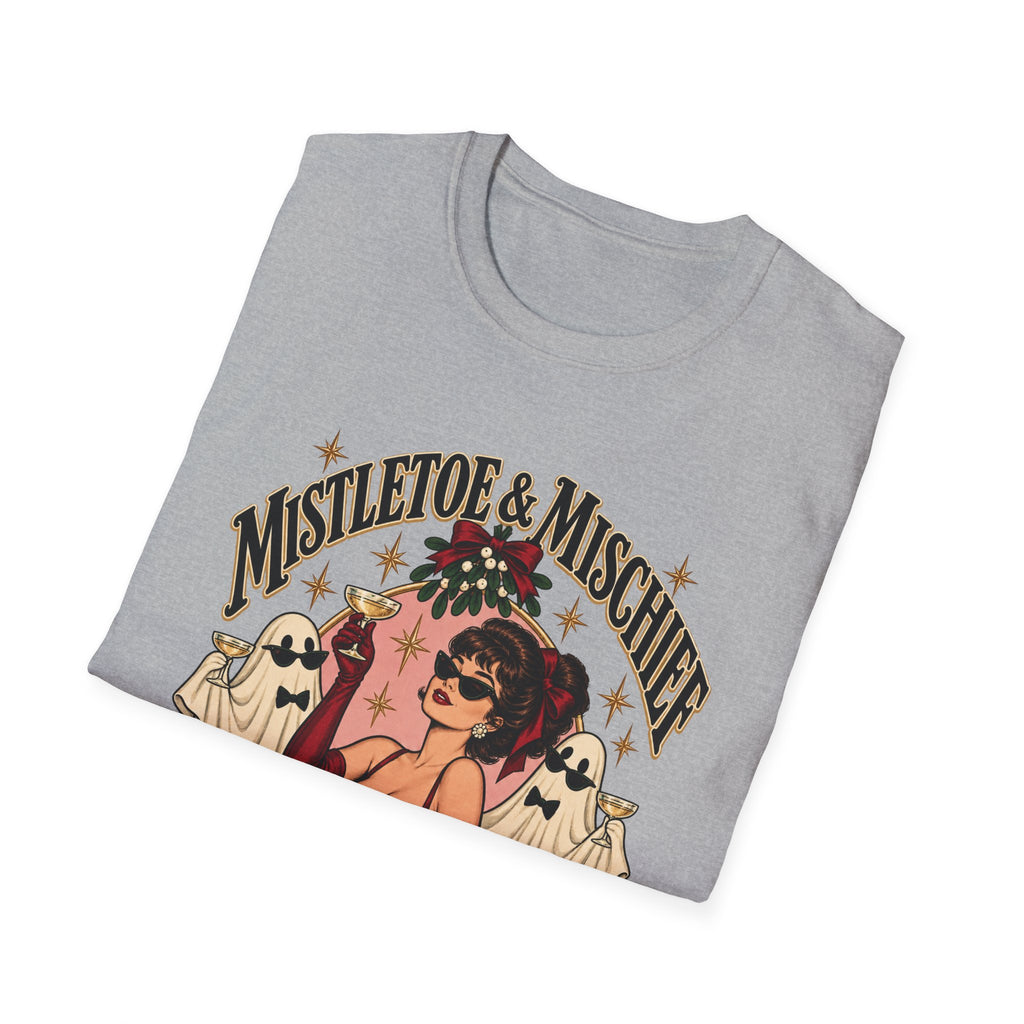 Mistletoe & Mischief Holiday T-Shirt — Vintage Pinup Christmas Tee - Boo Crew Boutique