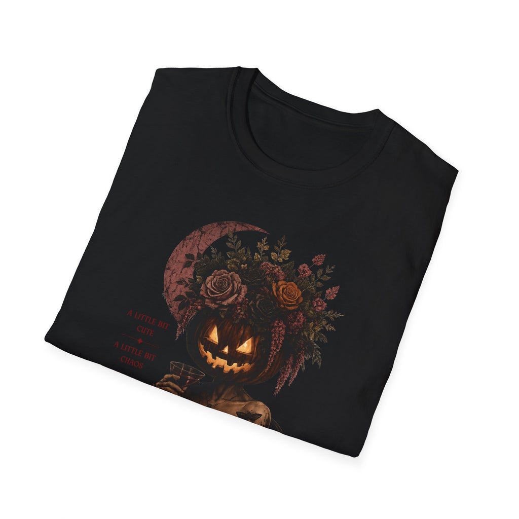 A Little Bit Cute, A Little Bit Chaos T-Shirt — Gothic Pumpkin Head Tee - Boo Crew Boutique