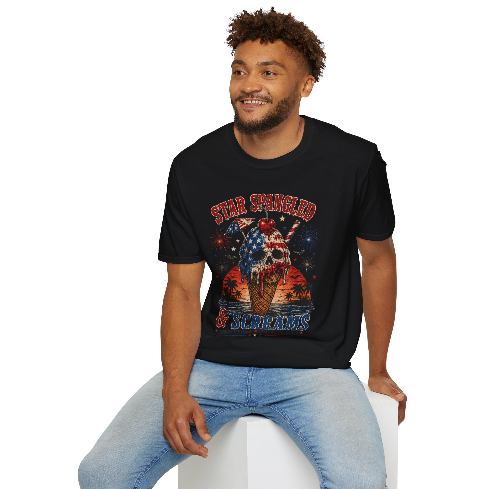 Patriotic Skull Ice Cream T-Shirt – "Star Spangled & Screams" 4th of July Graphic Tee - Boo Crew Boutique