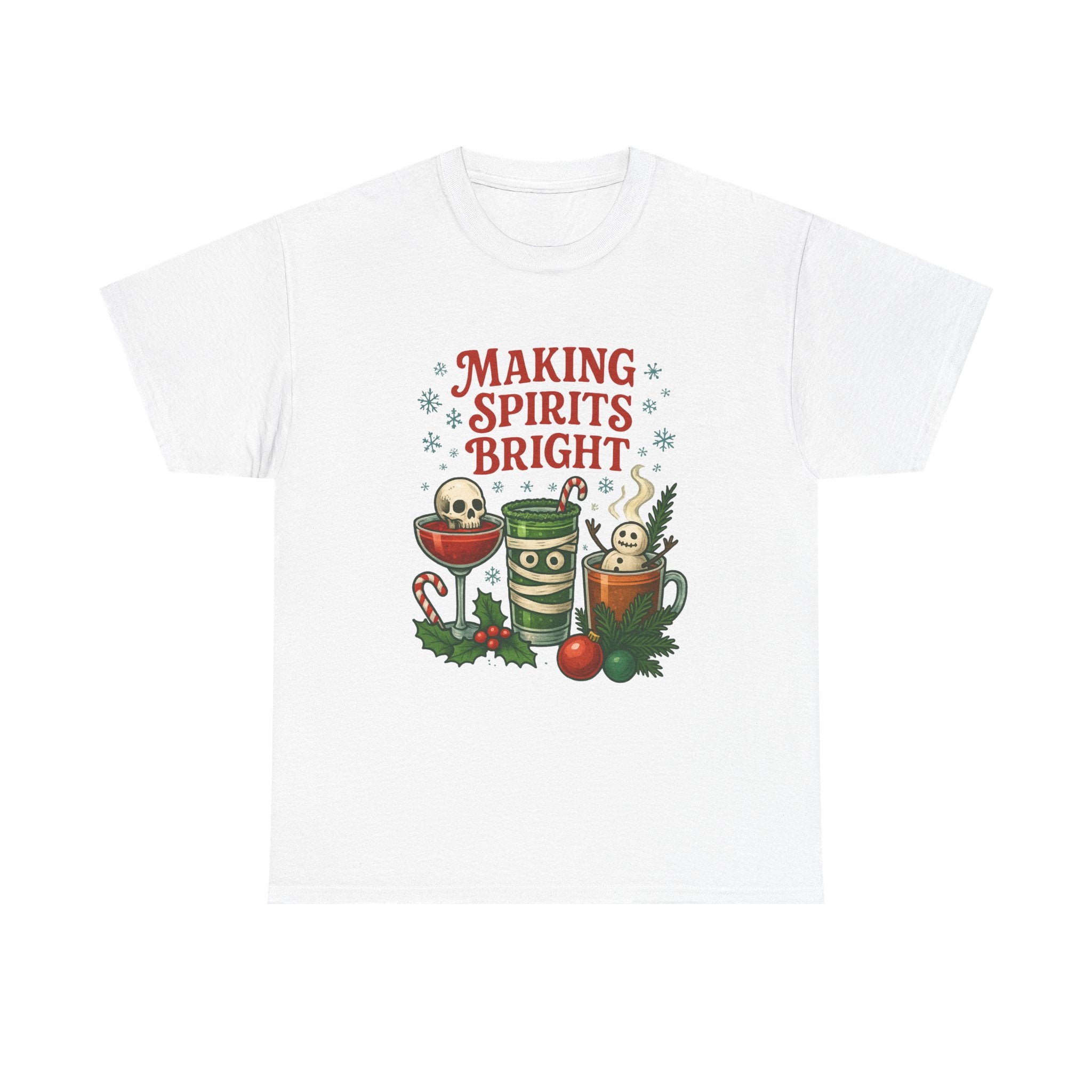 Holiday Cocktail Tee, Festive Cotton Shirt, Making Spirits Bright Tee, Spooky Xmas Tee, Cute Gift Idea, Gift for Cocktail Lover - Boo Crew Boutique