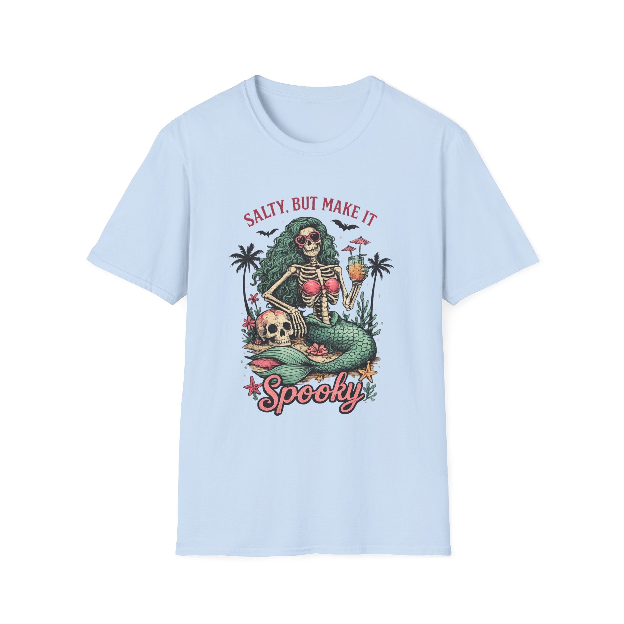 Spooky Mermaid Skeleton T-Shirt — "Salty, But Make It Spooky" Halloween Tee - Boo Crew Boutique