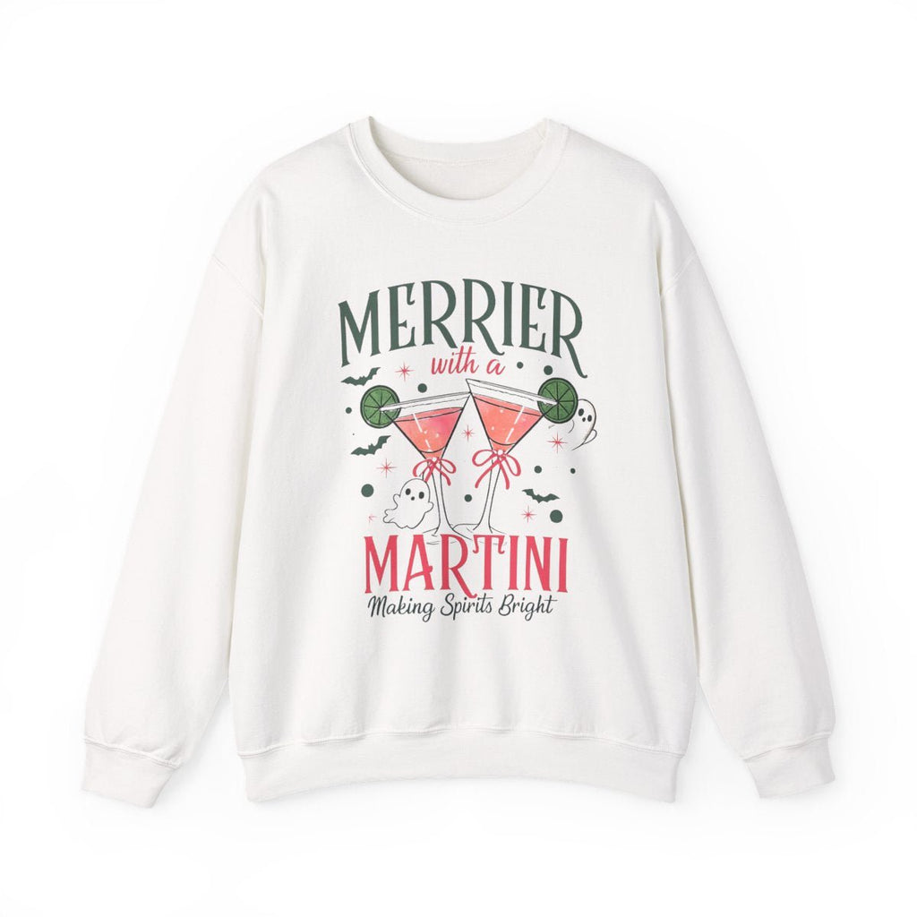 Merrier With a Martini Crewneck Sweatshirt — Festive Holiday Cocktail Graphic - Boo Crew Boutique