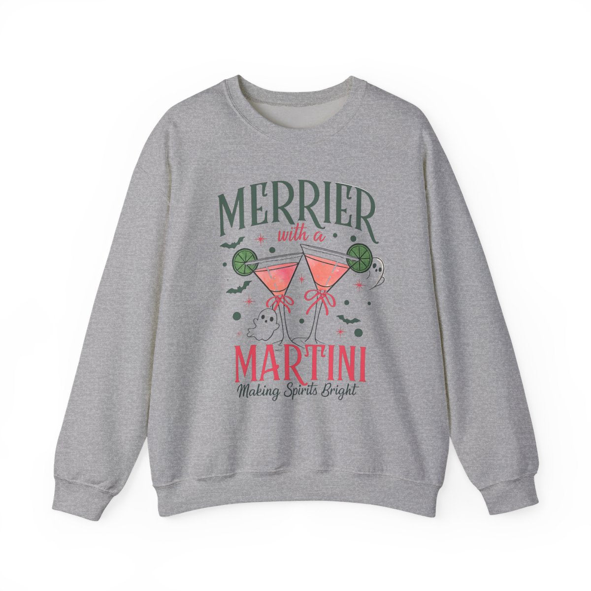 Merrier With a Martini Crewneck Sweatshirt — Festive Holiday Cocktail Graphic - Boo Crew Boutique