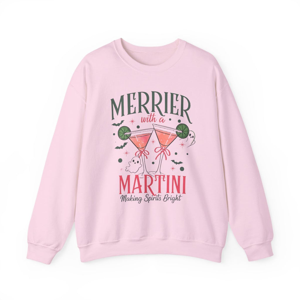 Merrier With a Martini Crewneck Sweatshirt — Festive Holiday Cocktail Graphic - Boo Crew Boutique