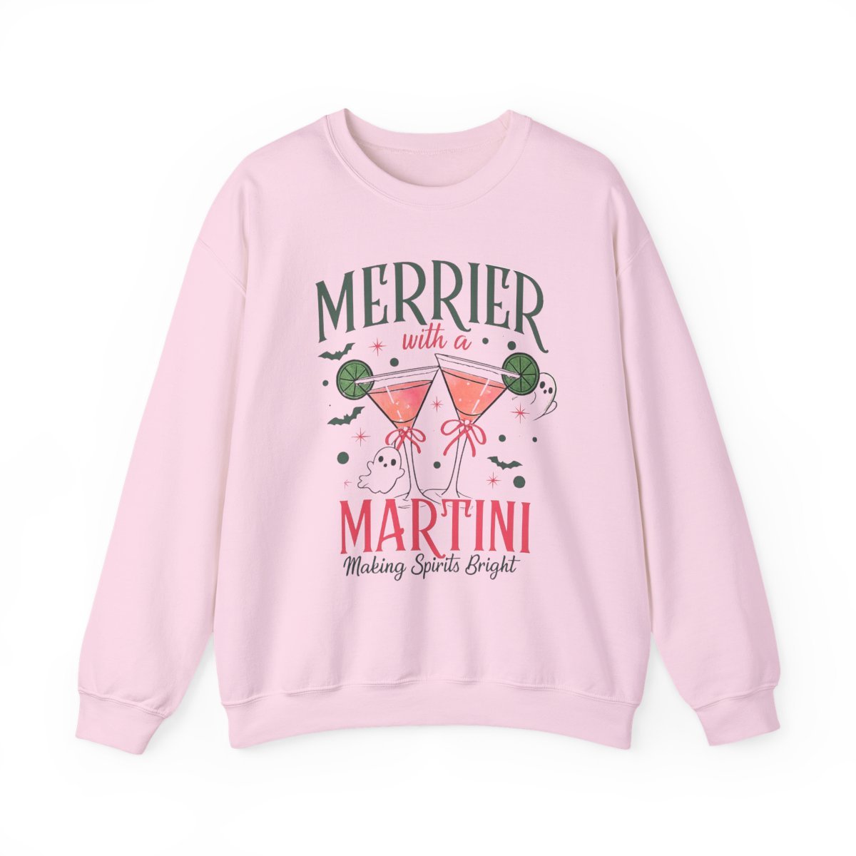 Merrier With a Martini Crewneck Sweatshirt — Festive Holiday Cocktail Graphic - Boo Crew Boutique