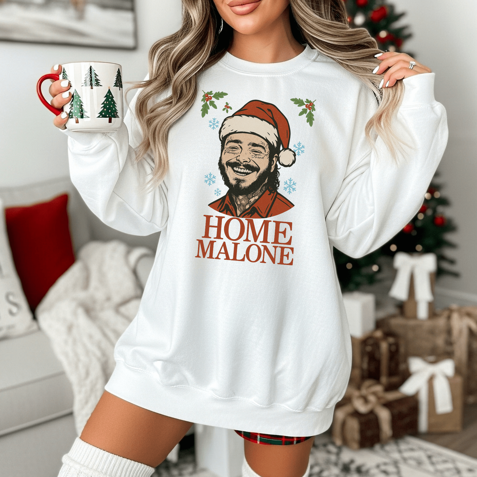 Home Malone Christmas sweatshirt | Christmas Santa hat crewneck, Ugly Christmas Sweatshirt, Gift for Posty Fan - Boo Crew Boutique